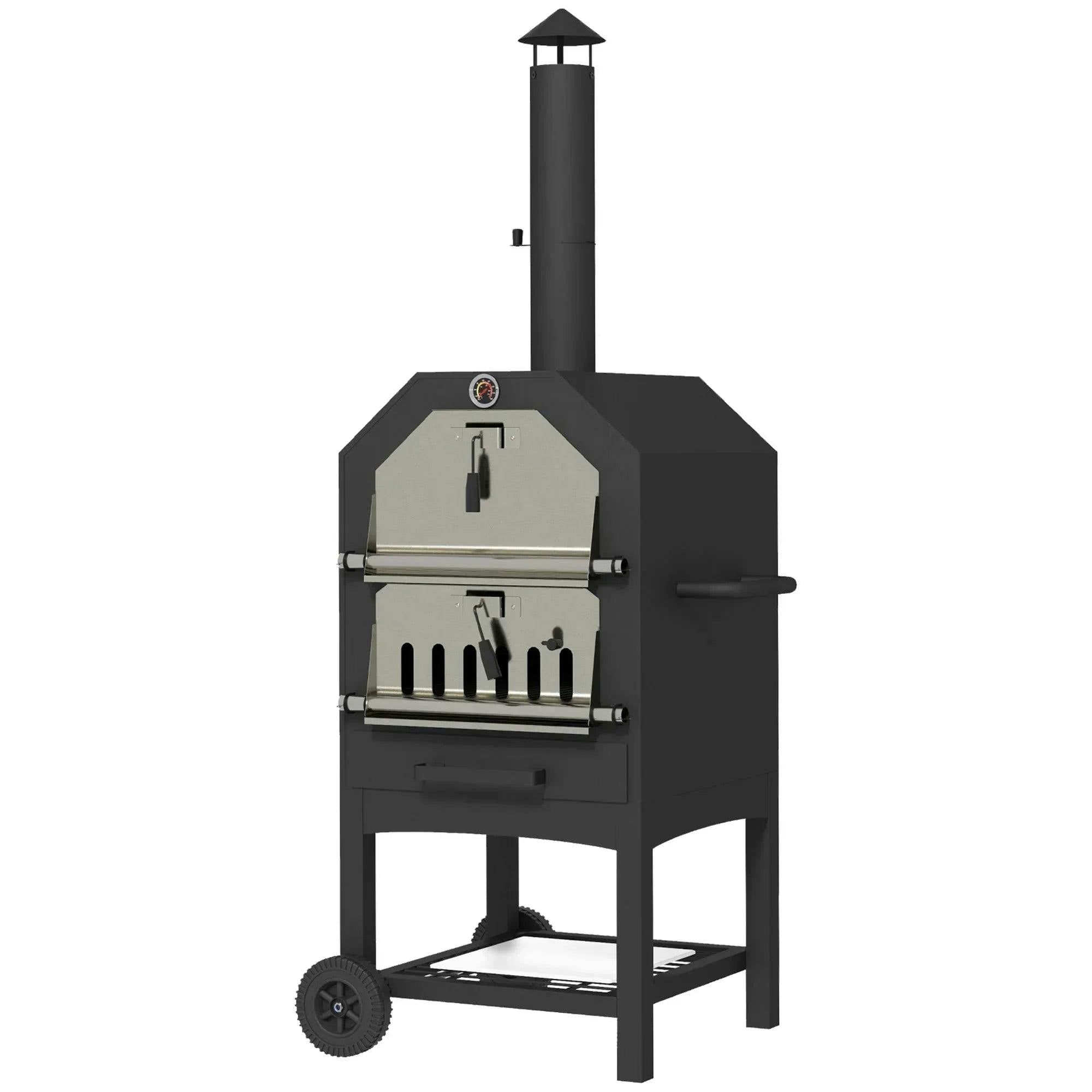 Rackhams Black Steel 3-Tier Outdoor Pizza Oven Charcoal Bbq Grill,