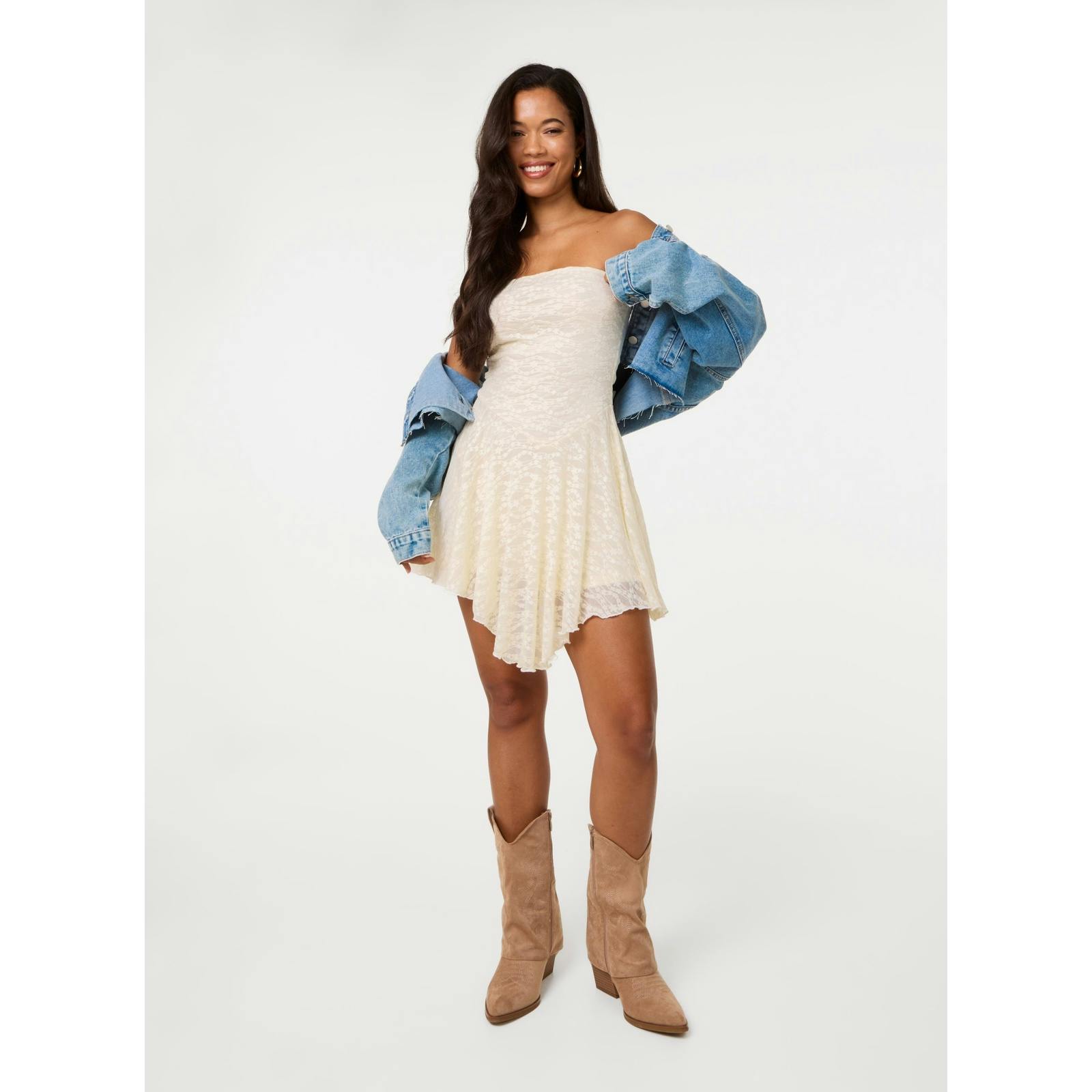 Pink Vanilla Pink/Cream Vanilla Lace Asymmetric Mini Dress - S