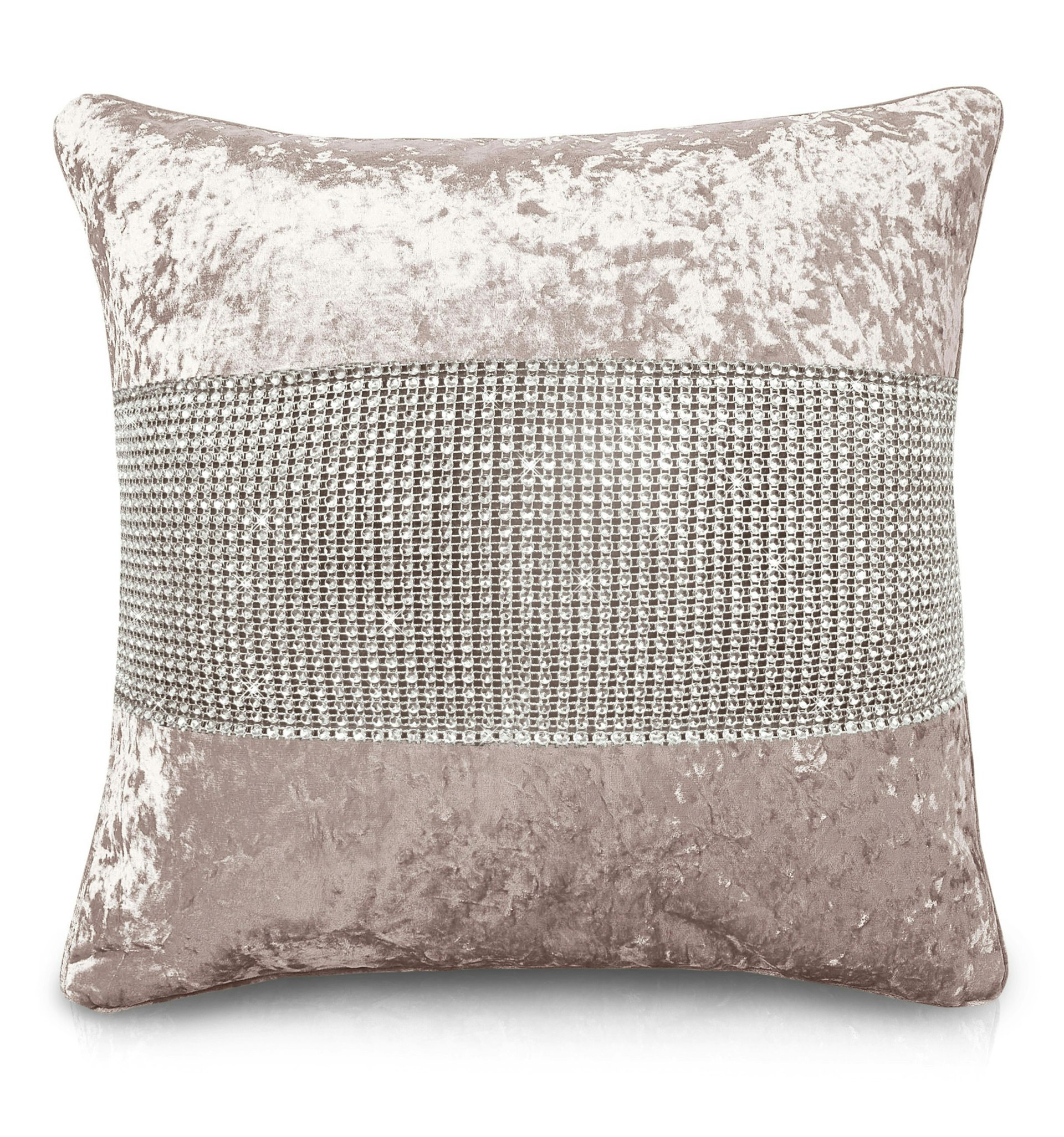 Rackhams Pink Luxury Crushed Velvet Diamonte Detail Cushion - 43Cm X 43Cm - Blush