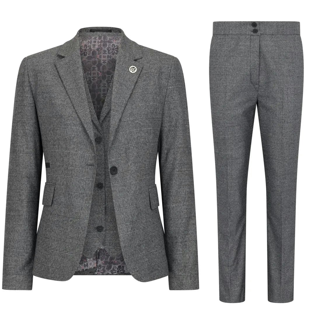 Truclothing Women's Grey Tpw51 - 3 Piece Prince Of Wales Check Suit - Uk 14