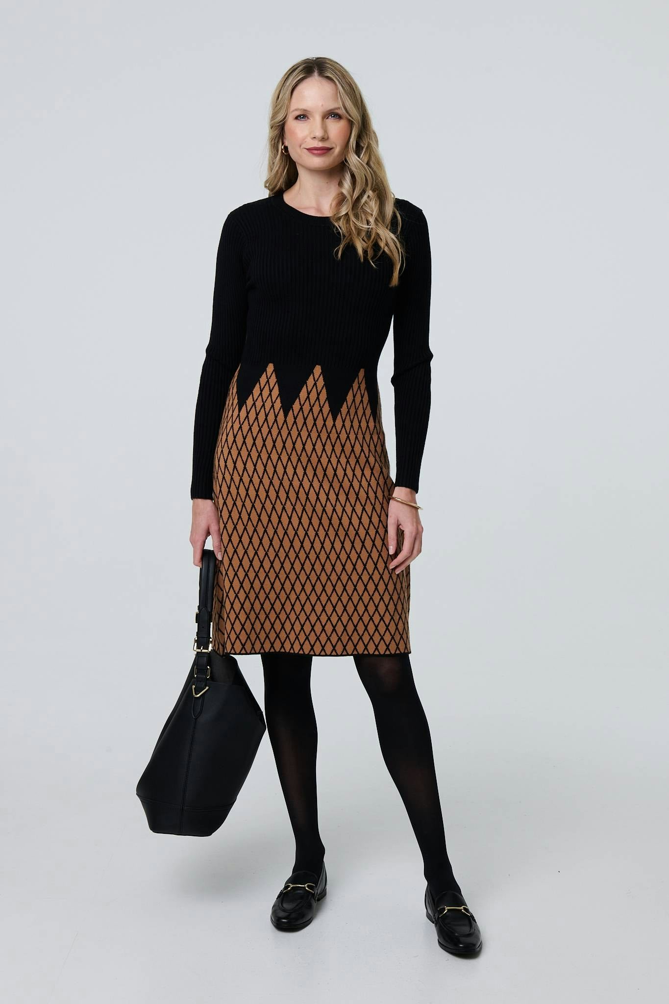 Izabel London Black Printed Long Sleeve Jumper Dress - 10