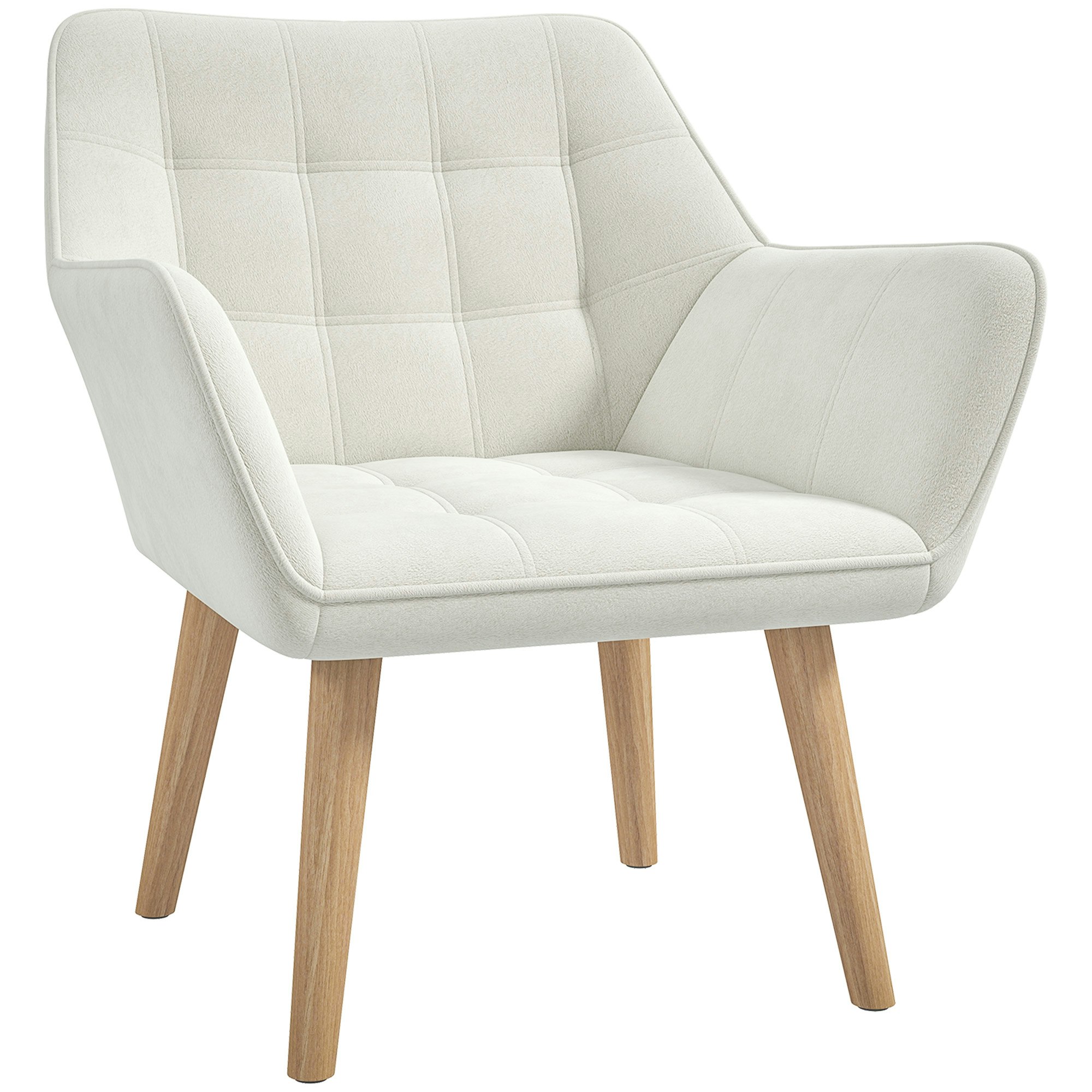 Homcom Cream Velvet-Feel Accent Chair W/ Wide Arms Slanted Back - Rubber Wooden, Steel, Sponge, Velvet (Polyester)