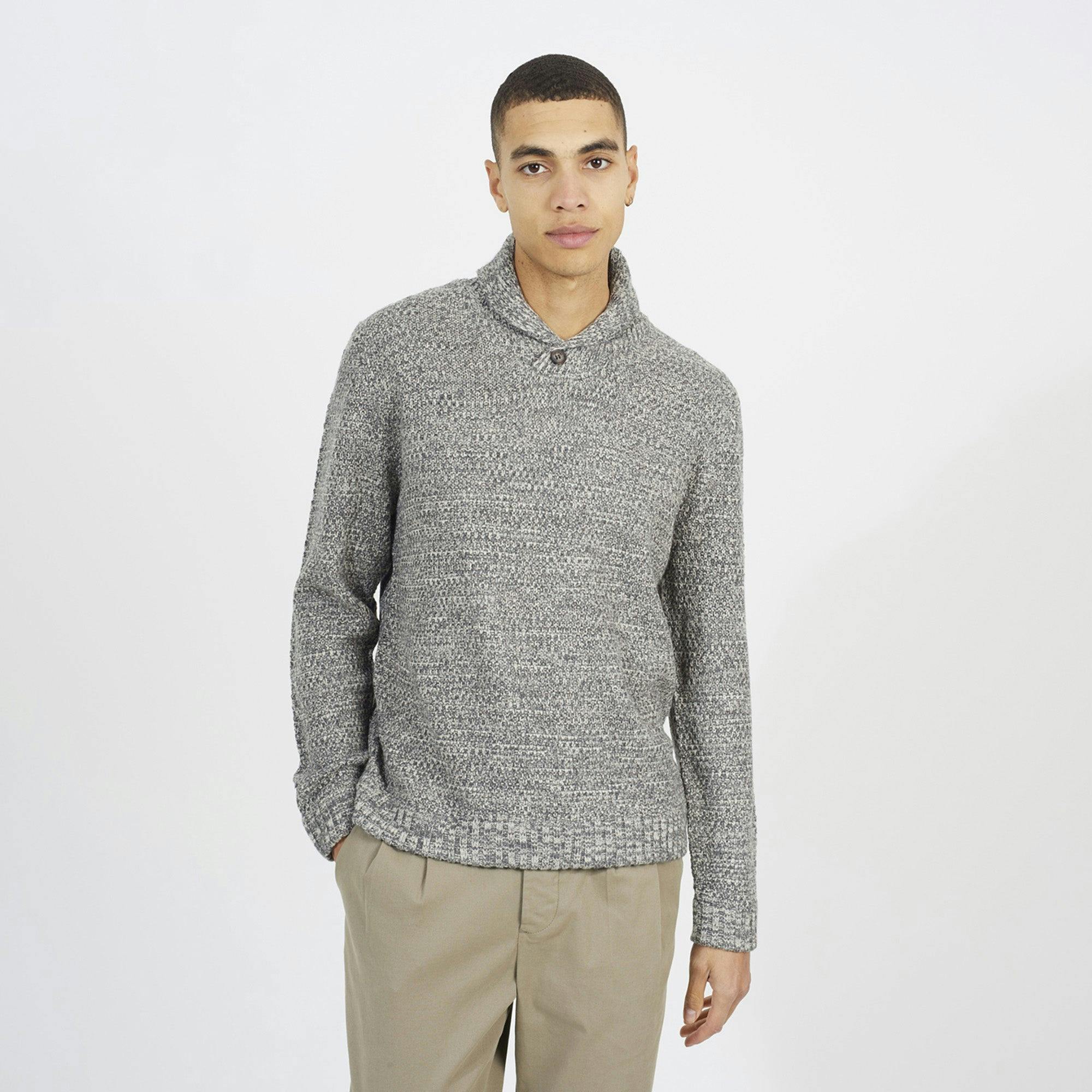 Brave Soul Shawl Neck Textured Knit Jumper - Ecru - Ecru - Xl