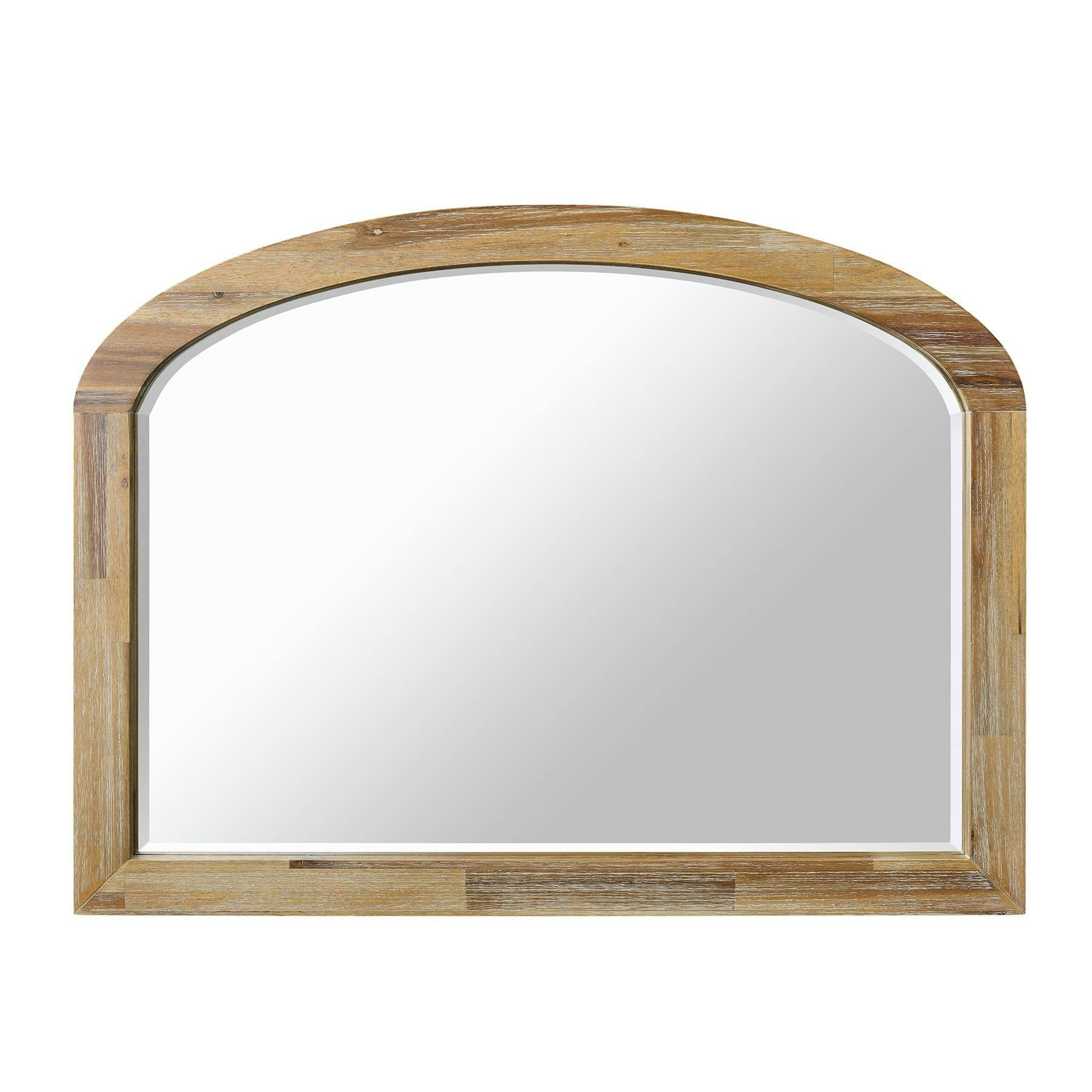 Rackhams Brown Florence Overmantle Arched Wall Mirror With Wooden Frame 100X75cm - Large - Limed Acacia,