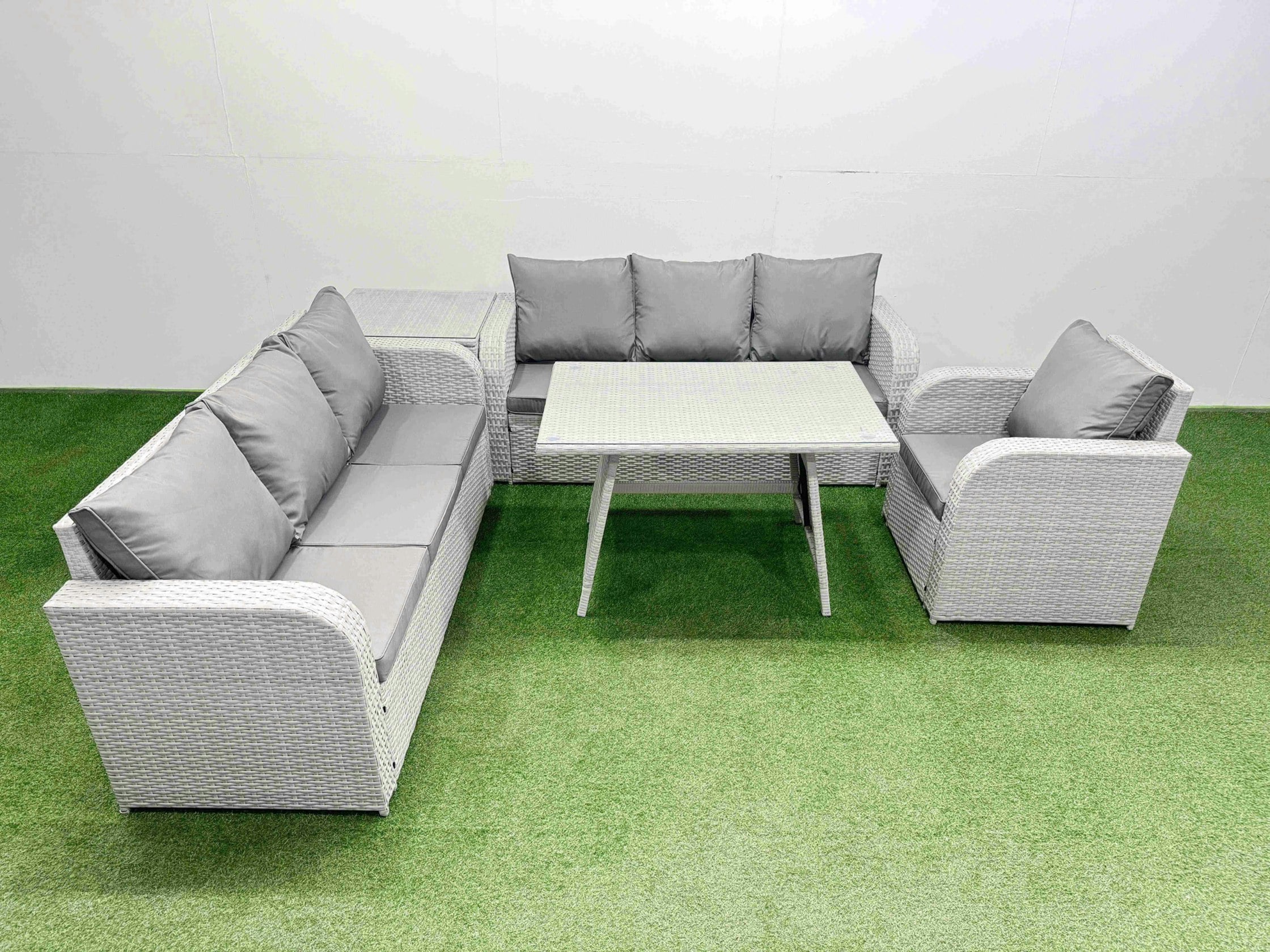 Fimous Light/Grey 5 Pieces Outdoor Pe Rattan Garden Furniture With Cushions Reclining Chair Side Table