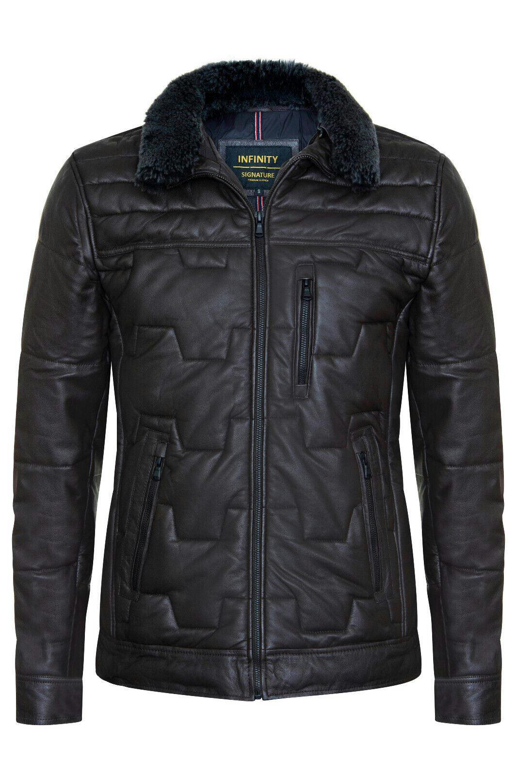 Infinity Leather Men's Brown Leather Quilted Puffer Biker Jacket - Thornton - Uk 3XL | Eu 56 | Us 46