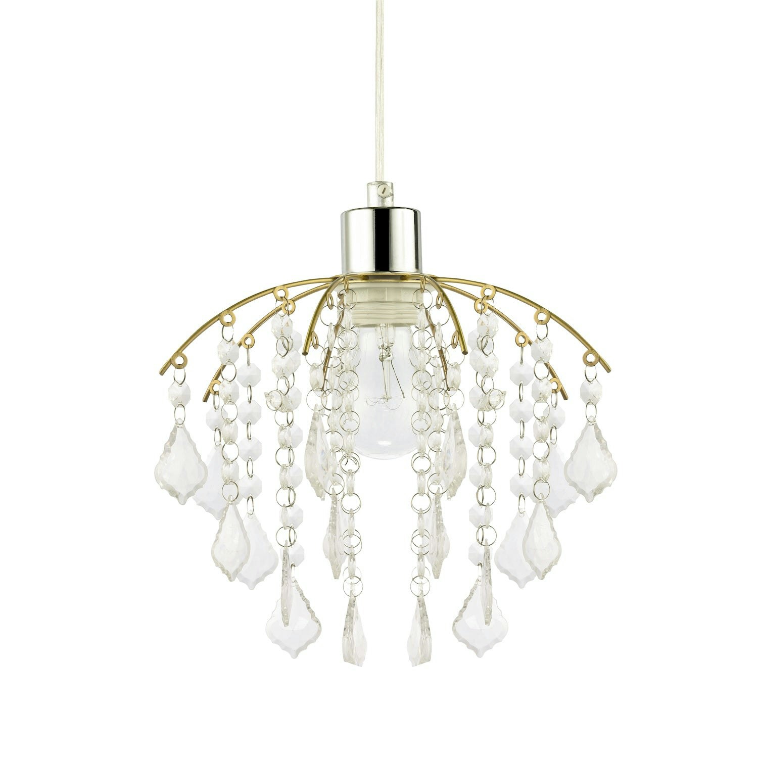 Happy Homewares Gold Traditional Waterfall Pendant Shade With Clear Acrylic Droplets And Frame