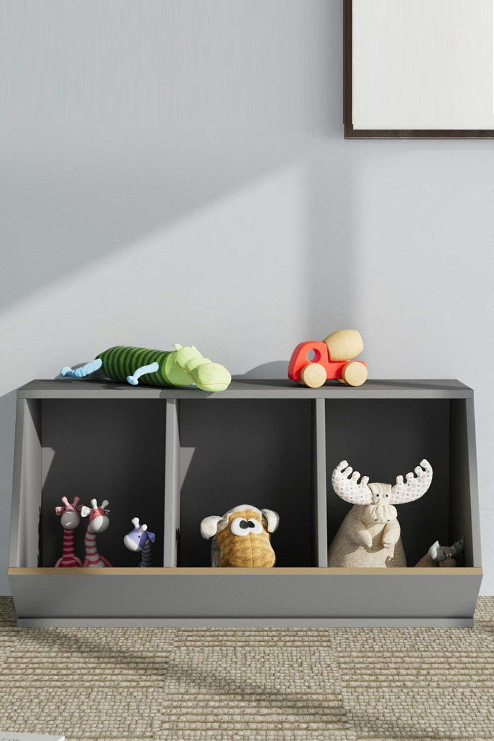 Rackhams Black 40Cm H Double Layer Open Toy Clothing And Bookcase Management Cabinet