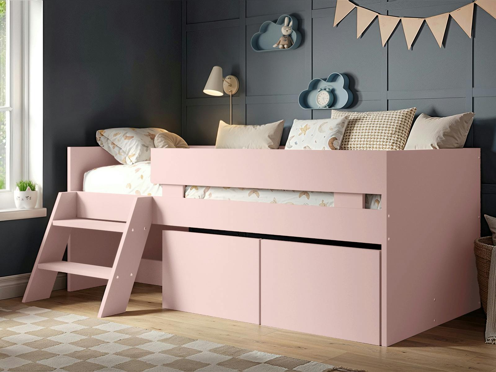 Flair Logan Single 2 Drawer Pink Low Sleeper Bed - Image 4