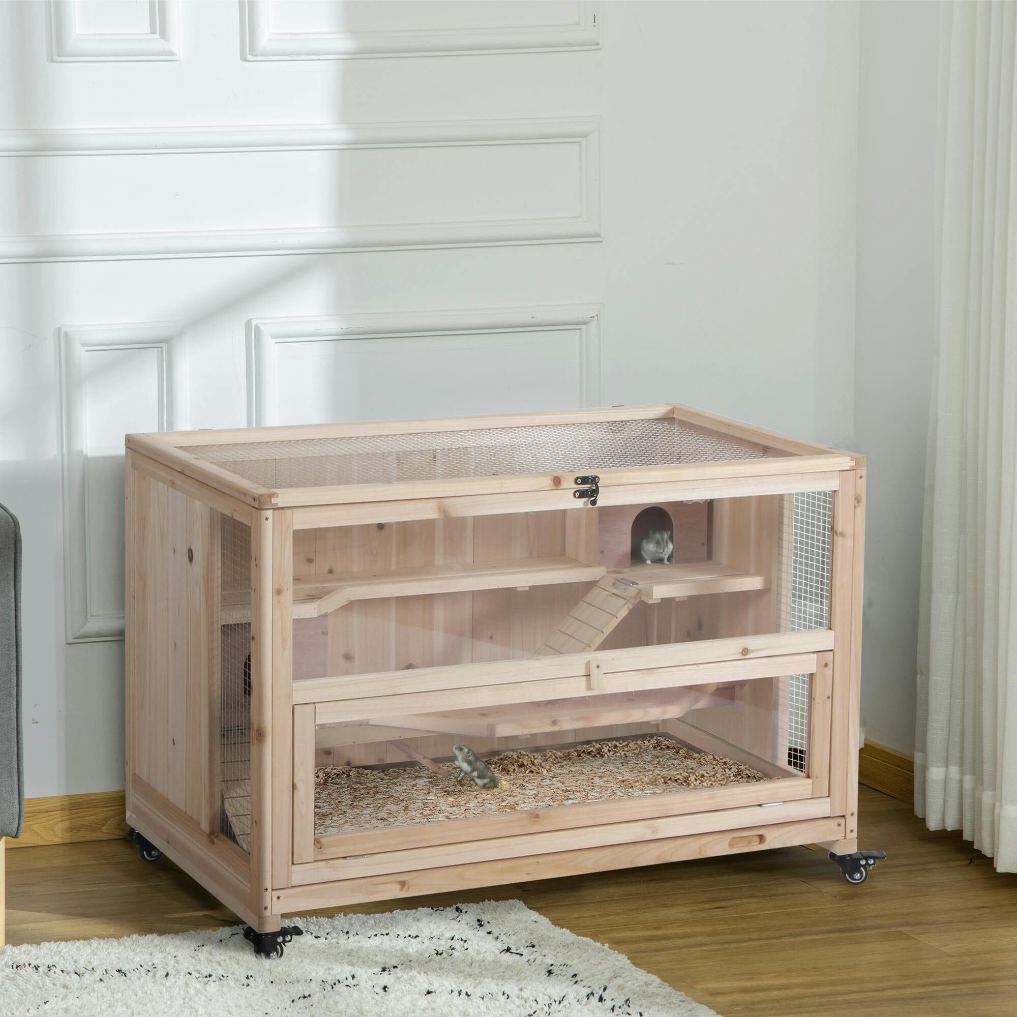 PawHut 3-Tier Wooden Hamster Cage - 99 x 50 x 69 cm - Brown - Image 3