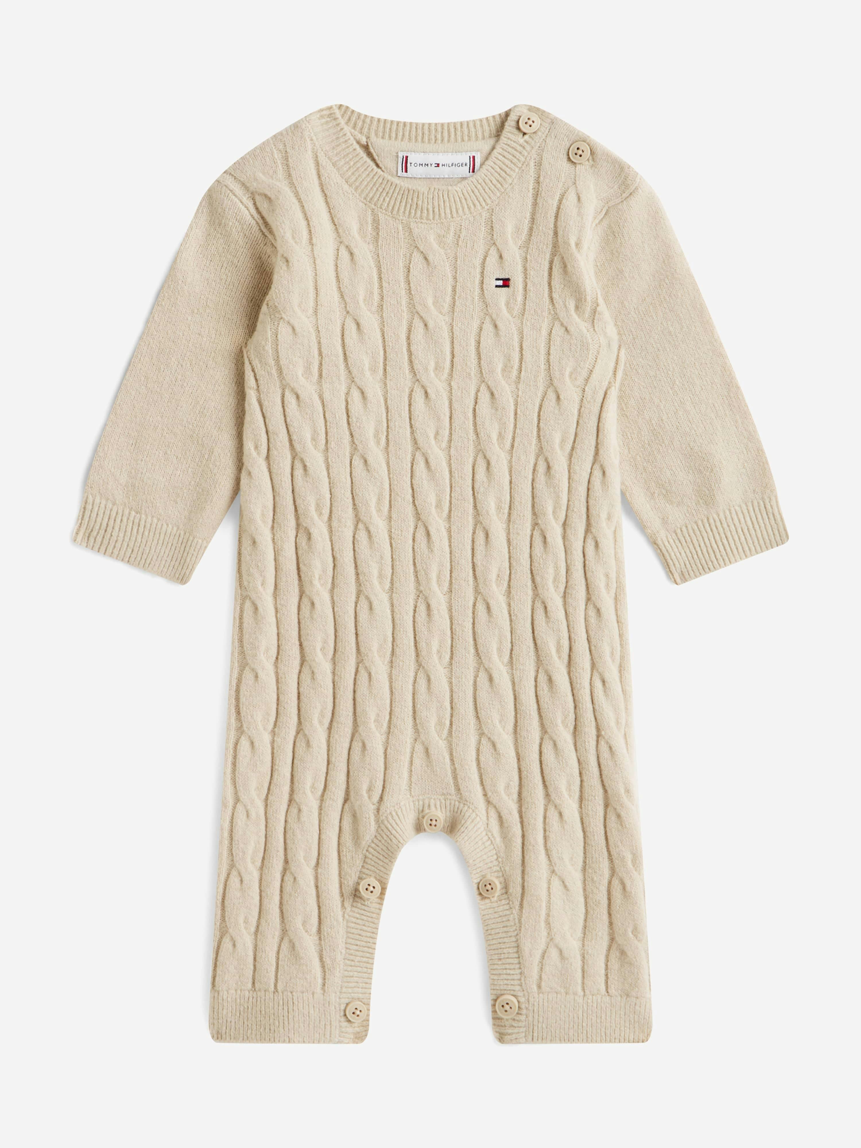 Tommy Hilfiger Beige Baby Cable Knit Romper In - 12 Months