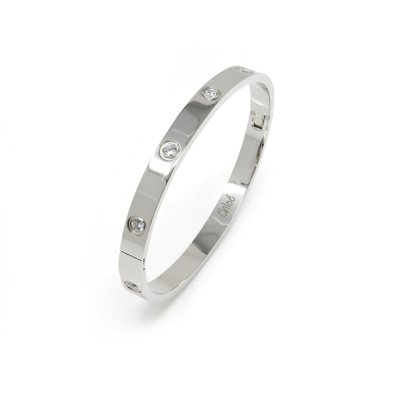 Say It With Silver Hinged Stone Bangle - Stainless Steel - Classic