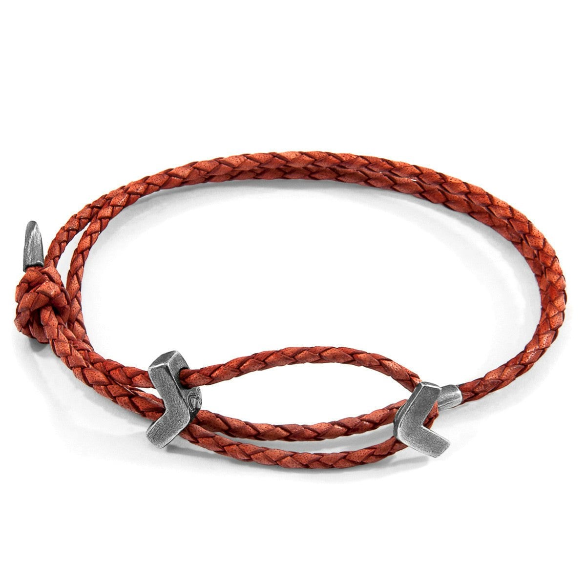 Anchor & Crew Amber/Red/Silver William And Braided Leather Skinny Bracelet