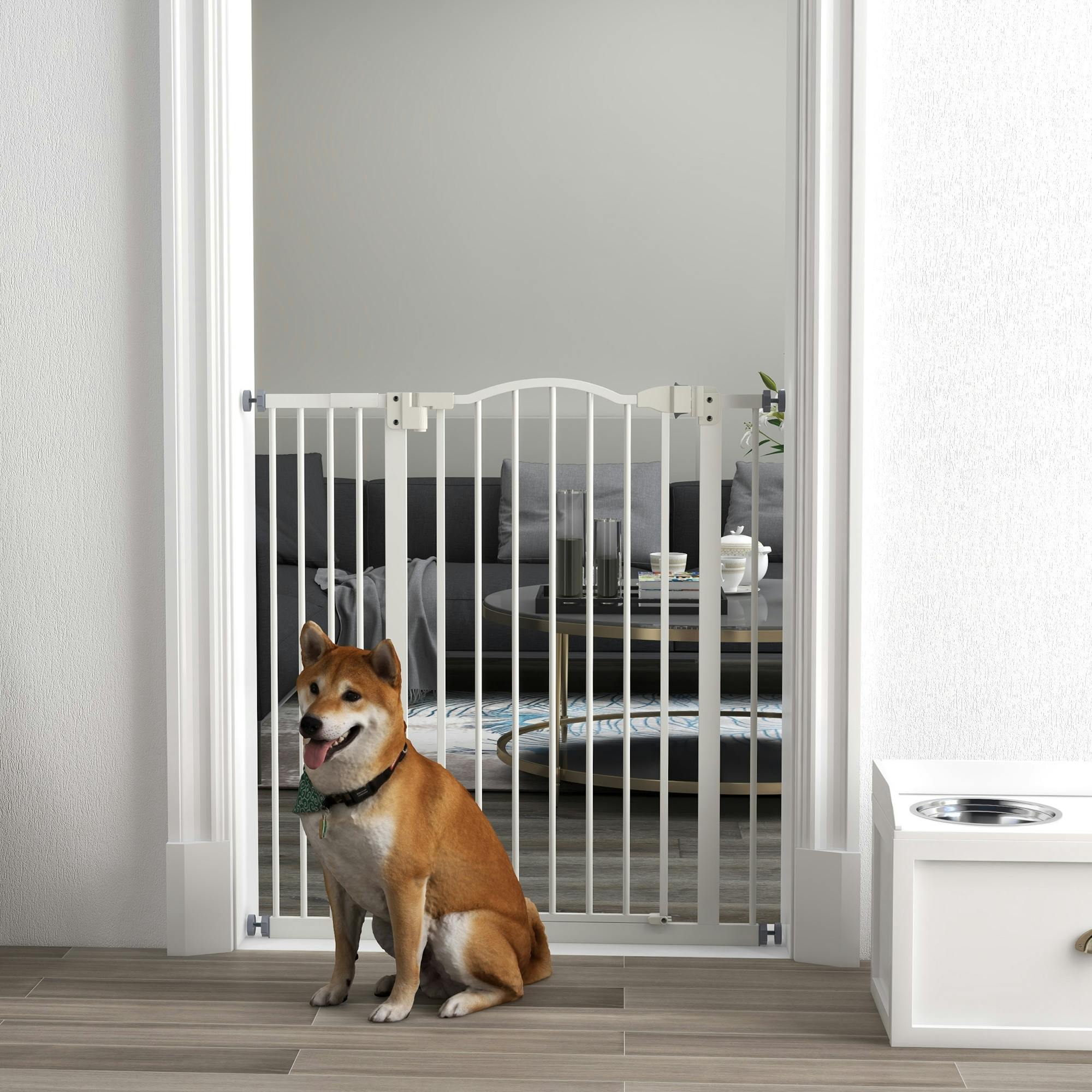 Pawhut White Adjustable Metal Pet Gate Safety Barrier W/ Auto-Close Door - 94 X 3.5 X 94 Cm