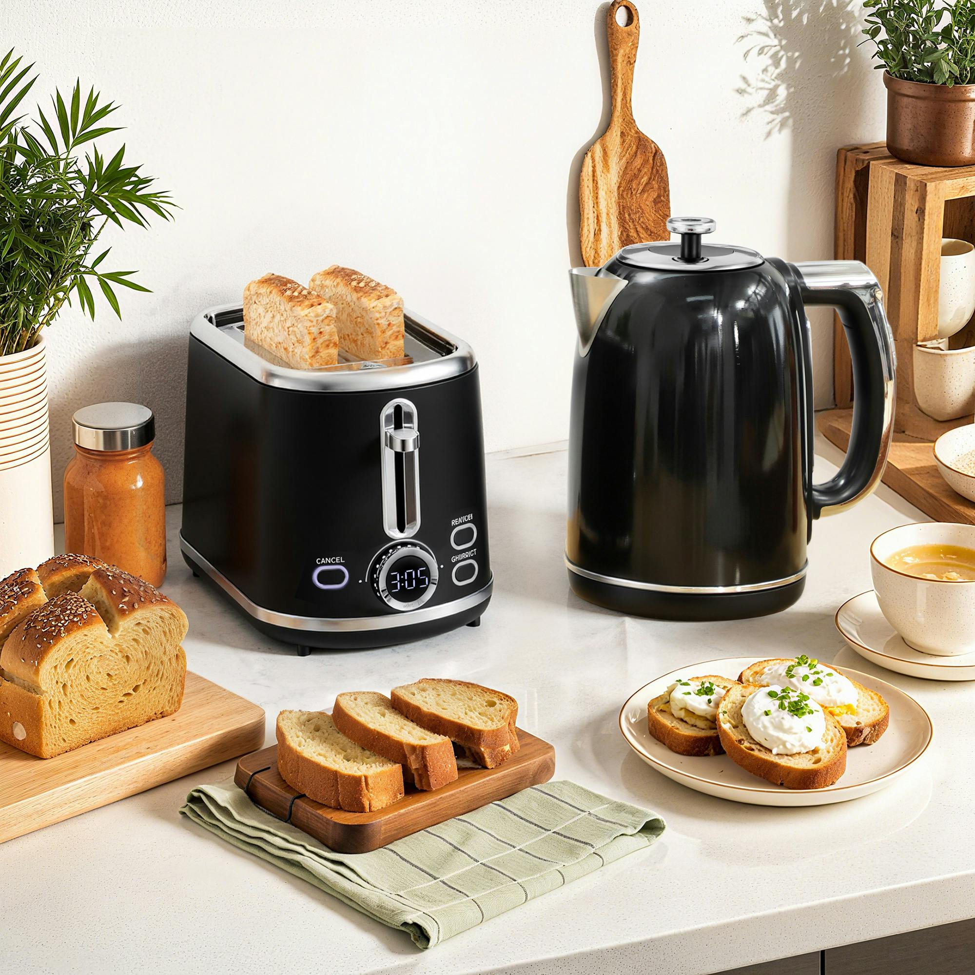 Homcom Black 1.7L 3000W Kettle And 2 Slice Toaster With Keep Warm Memory Function