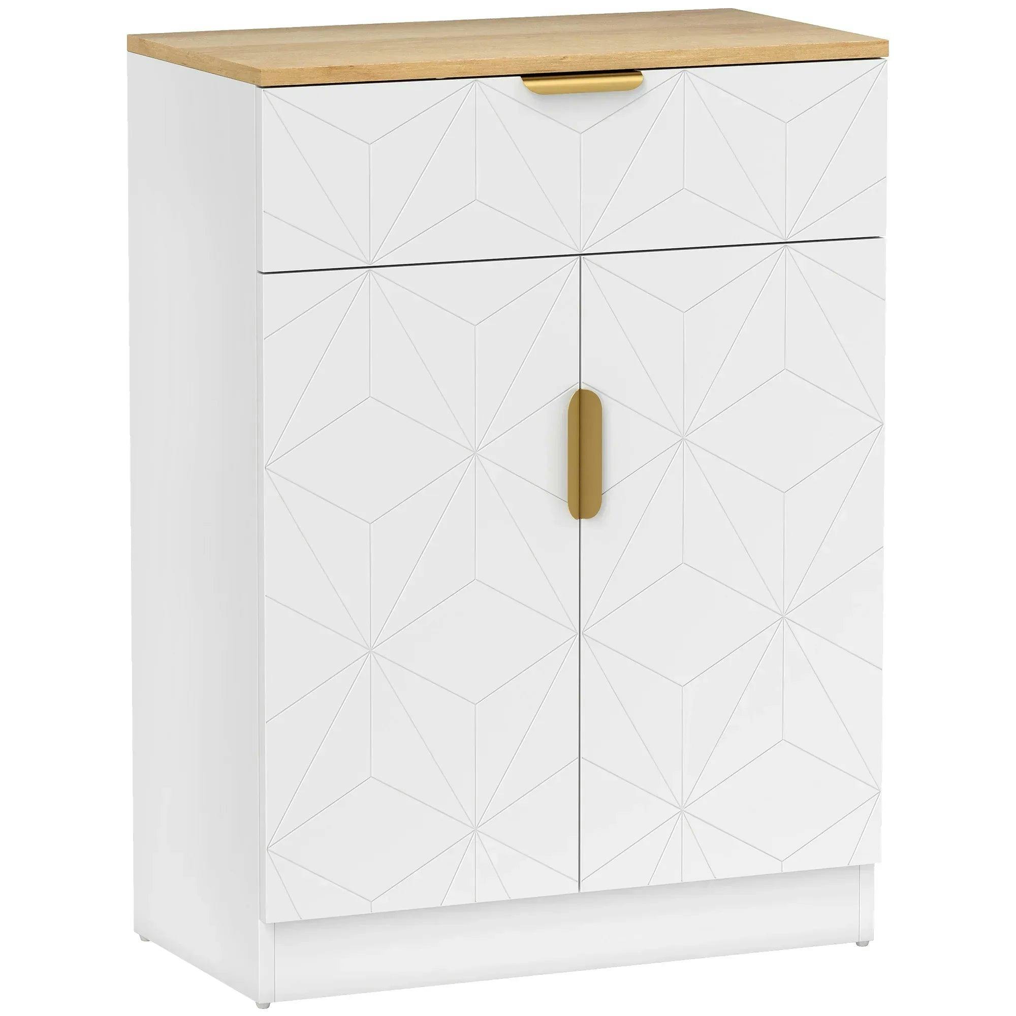 Rackhams White Sideboard Storage Cupboard With Drawer For Living Room Entryway - And Natural Wood - Sideboard - Image 4