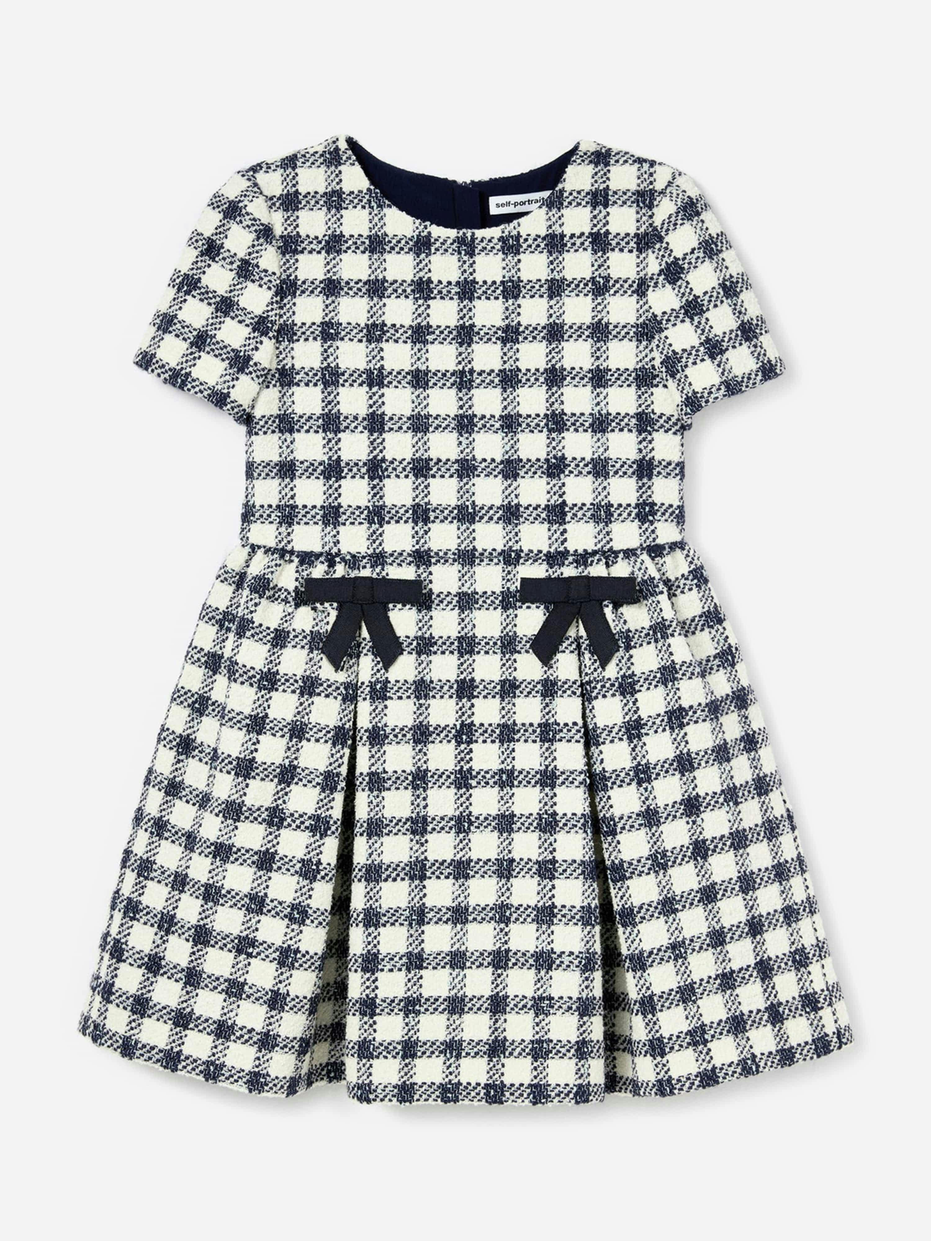 Self Portrait Girls Check Boucle Dress In Navy - Navy - 8 - 10 Yrs