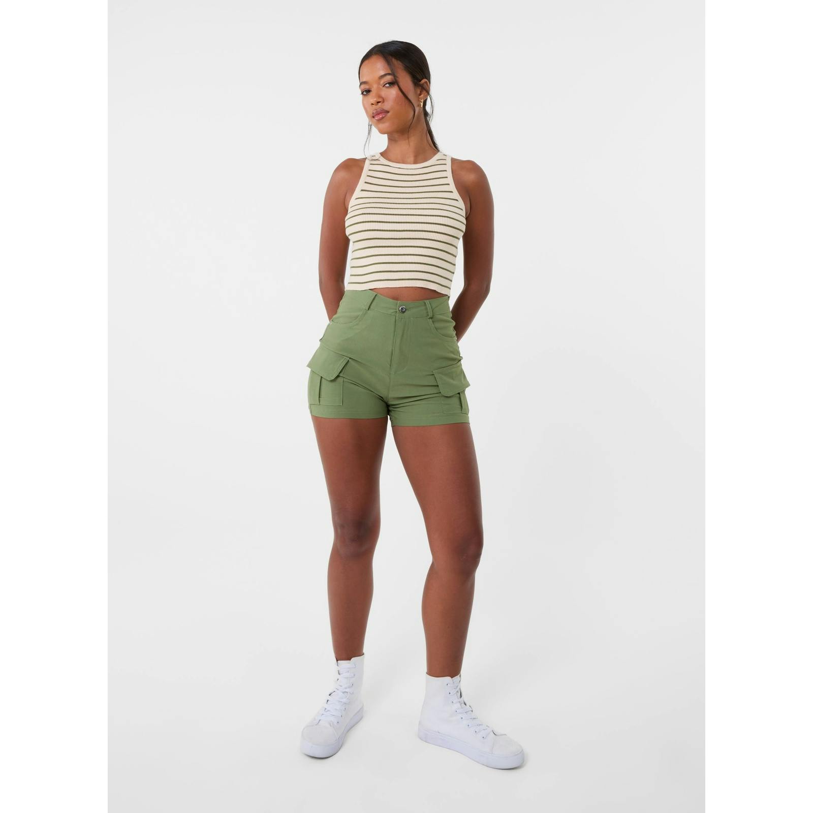 Pink Vanilla Stripe Crop Vest Top - M-L - Stone