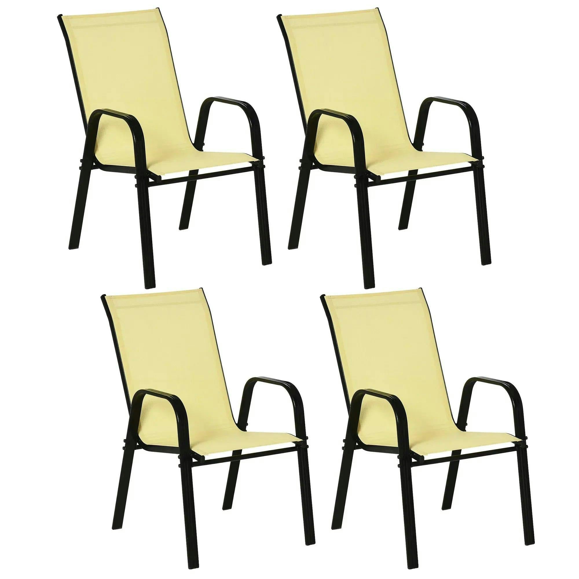 Photos - Garden Furniture Outsunny Rackhams Set of Four Stackable Mesh Seat Chairs - Beige 
