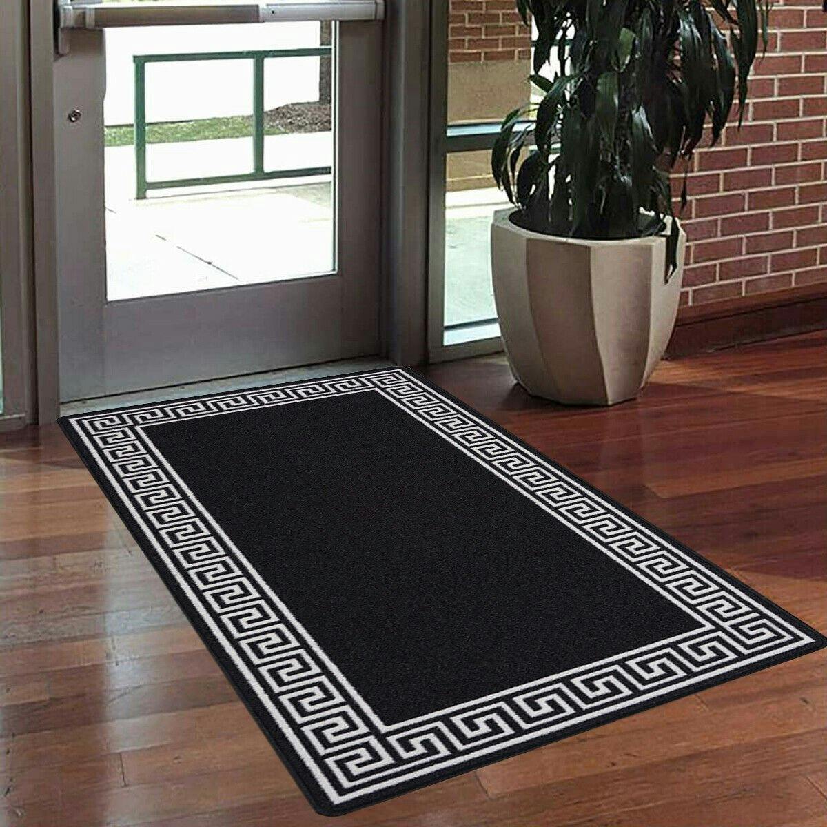 Photos - Doormat Rackhams Greekey Gel Mat - Black Cream - 40cm x 60cm (1.3ft x 1.95ft)
