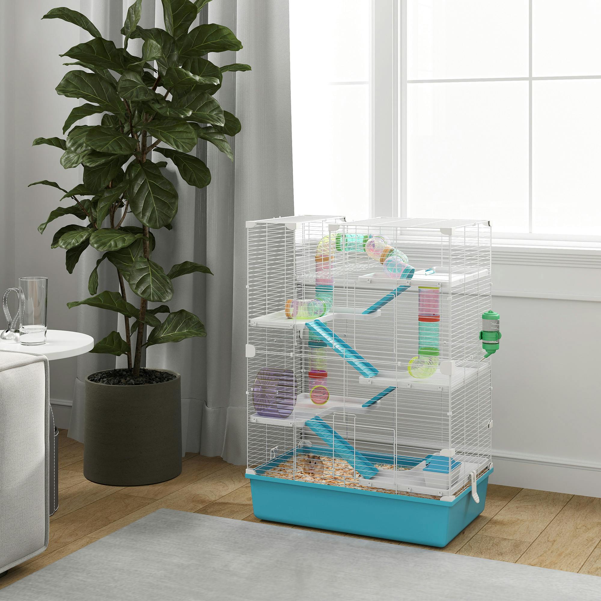 Bobobiy Light/Blue 6 Tier Hamster Cage, Small Animal Cage With Tubes, Exercise Wheel, Ramps, Hut, Food Dish, Water Bottle, - Image 4