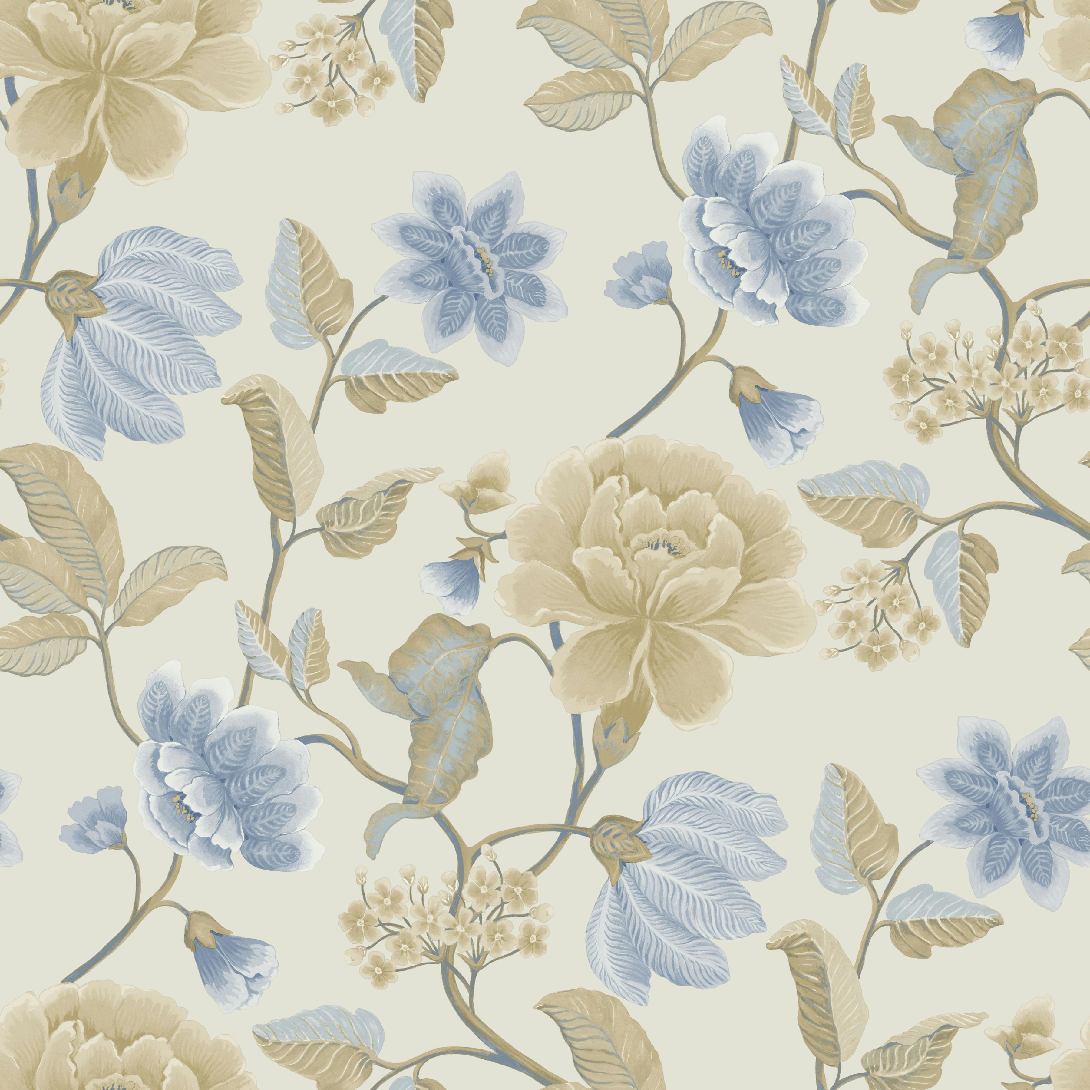 Grandeco Celica Camellia Bloom Floral Trail Textured Wallpaper - Blue - Image 2