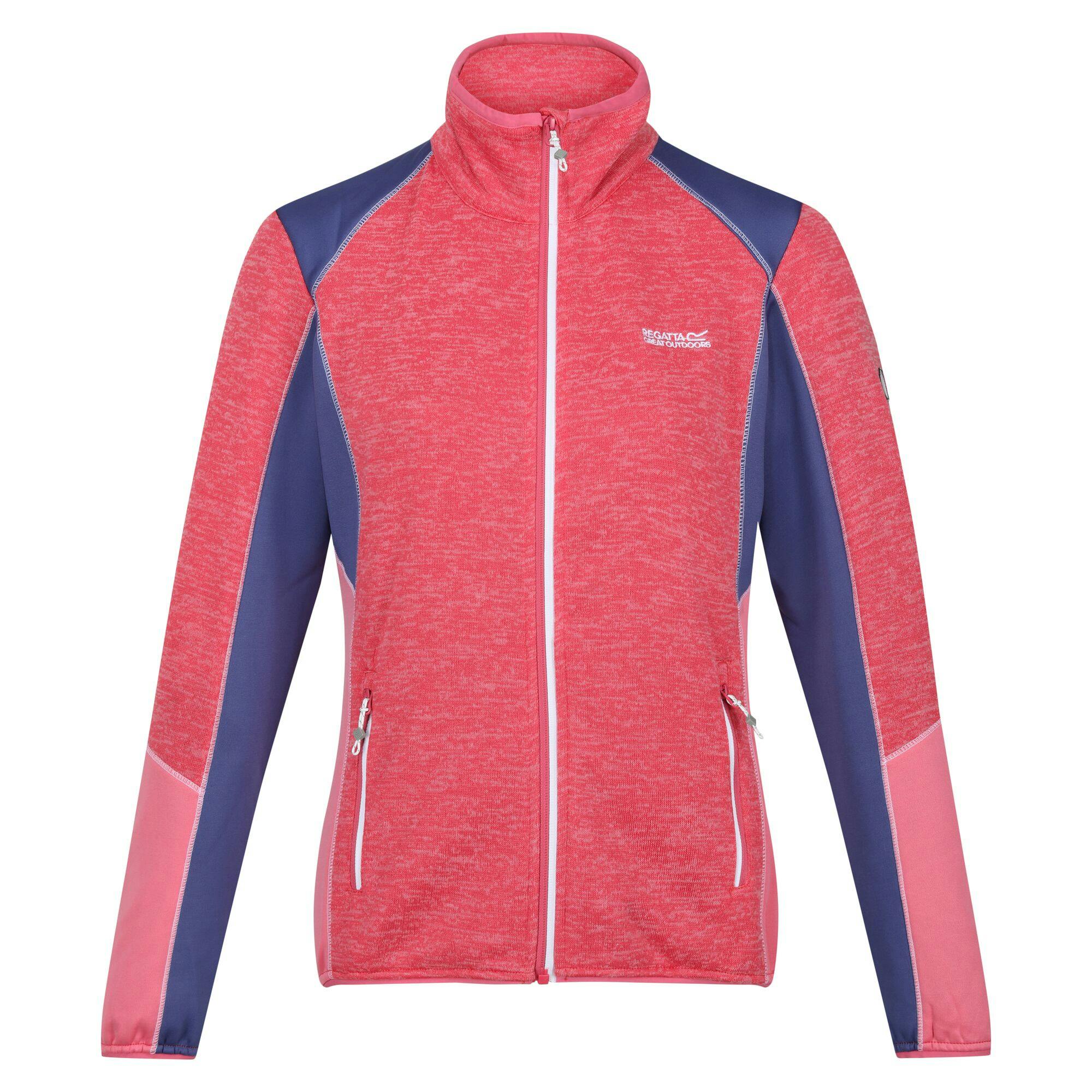 Regatta Women's Lindalla V Marl Full Zip Fleece Jacket - Fruit Dove/Dusty Denim - 14 Uk - Fruit Dove/Dusty Denim - 85% Polyester/13% Viscose/2% Elastane