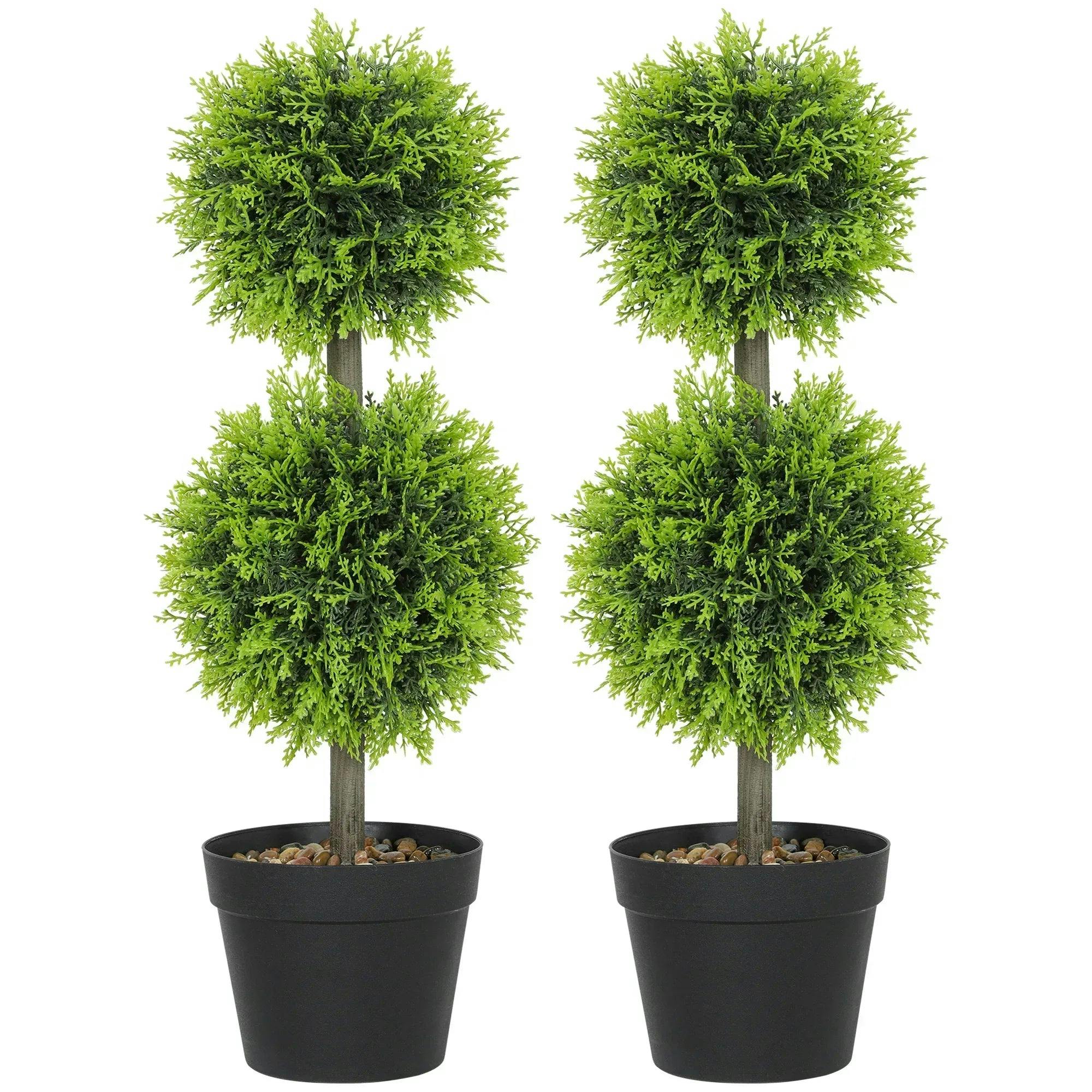 B&Q - Set Of 2 Artificial Topiary Cypress Ball Trees With Pot And Pebbles - Image 7