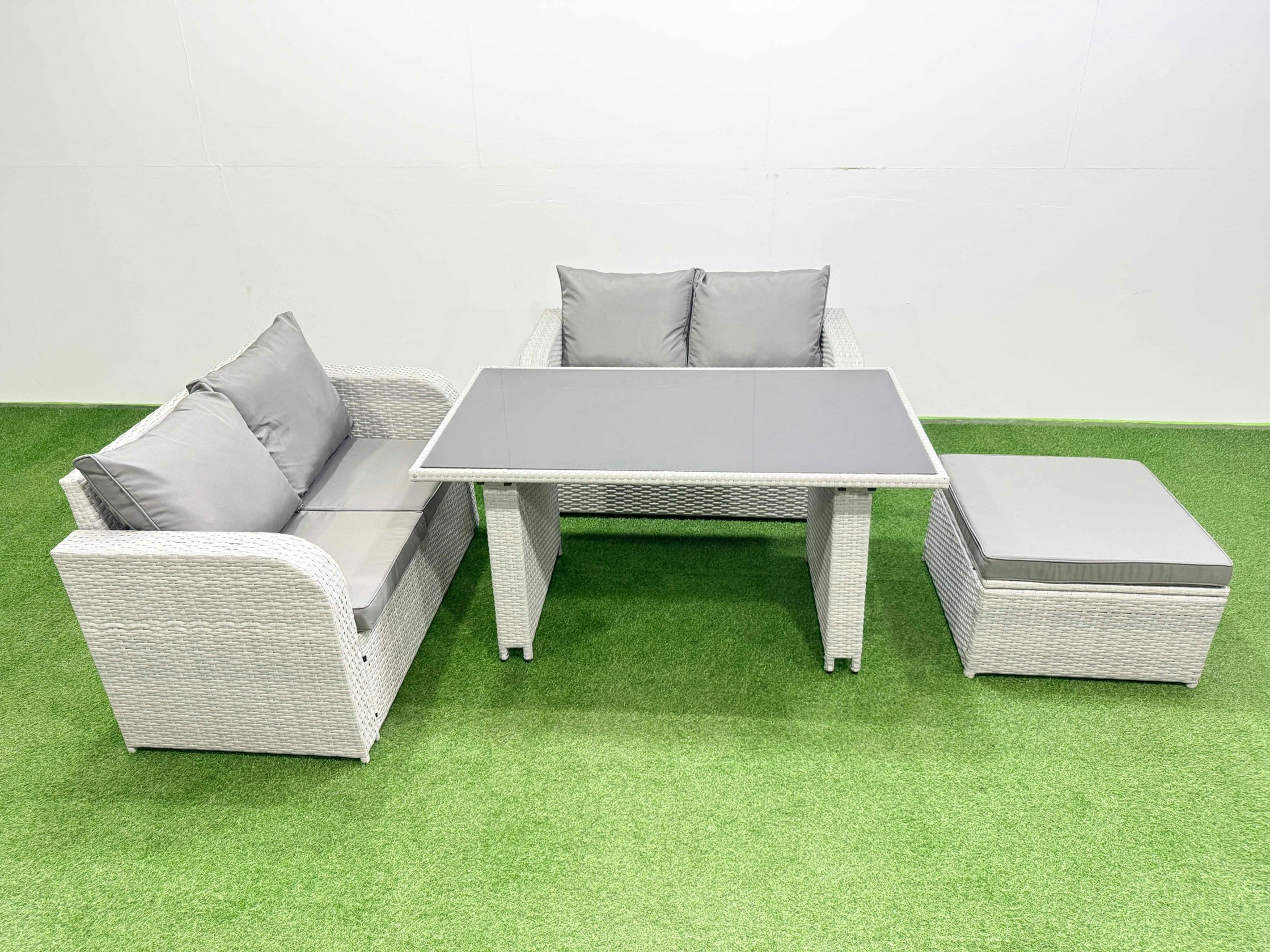 Rackhams Light/Grey 4 Pieces Outdoor Pe Rattan Sofa Set Patio Garden Furniture Sets With Cushions Big Stool