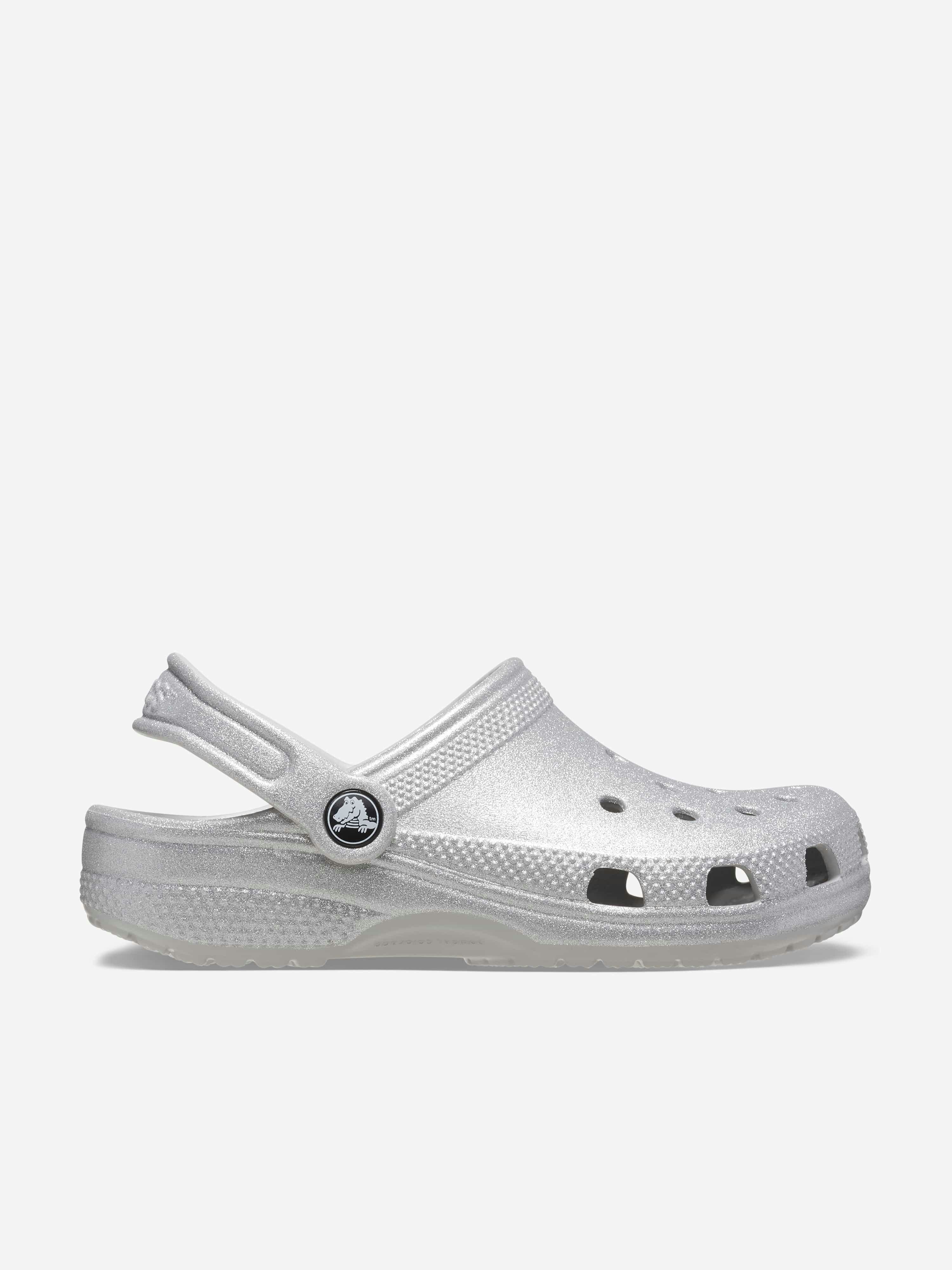 Crocs Girls Silver Classic Glitter Clog In - Eu 22 - 23 Uk 6 Us 6