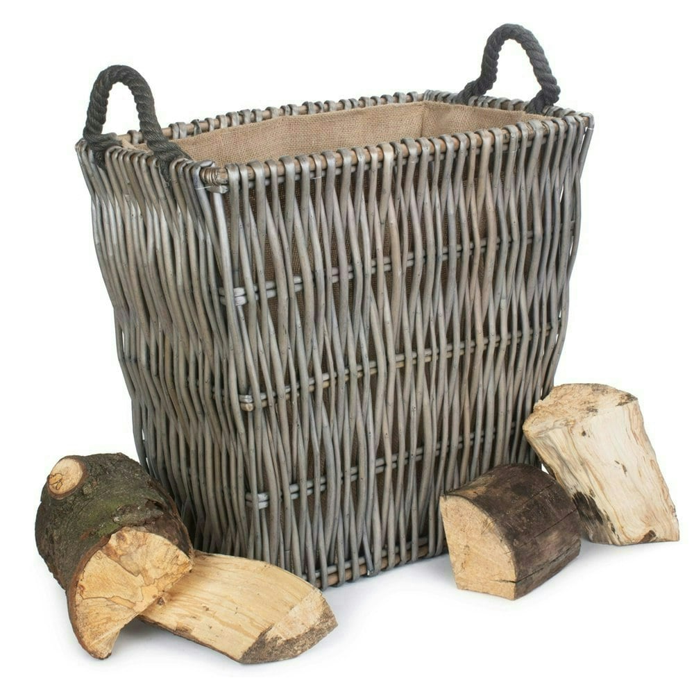Red Hamper Red/Grey/Brown Hamper Rectangular Wicker Log Basket - Large