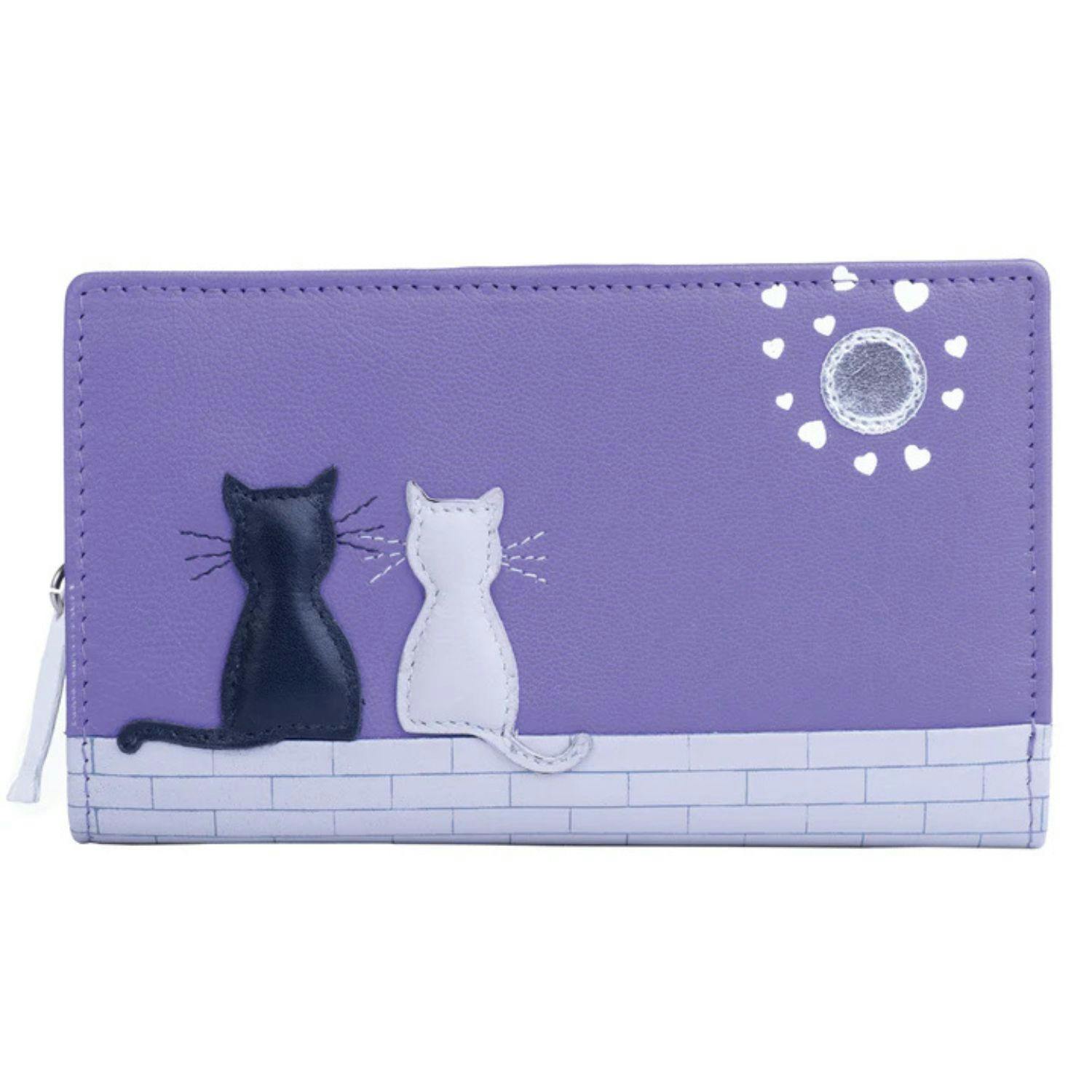 Mala Leather Purple Midnight Cat Appliqué Rfid Leather Bifold Purse
