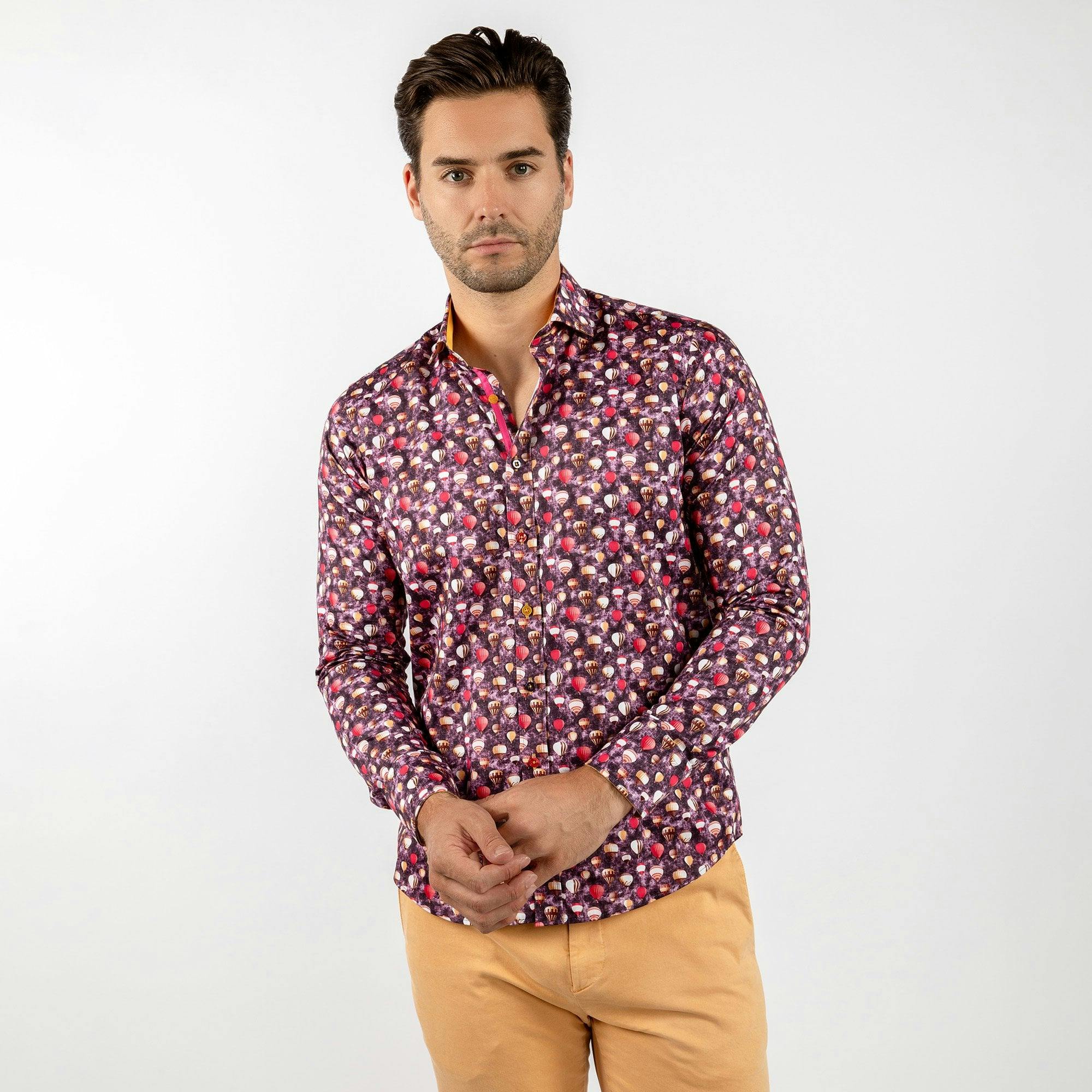 Claudio Lugli Purple Cappadocia Floating Hot Air Balloons Print Shirt - 6XL