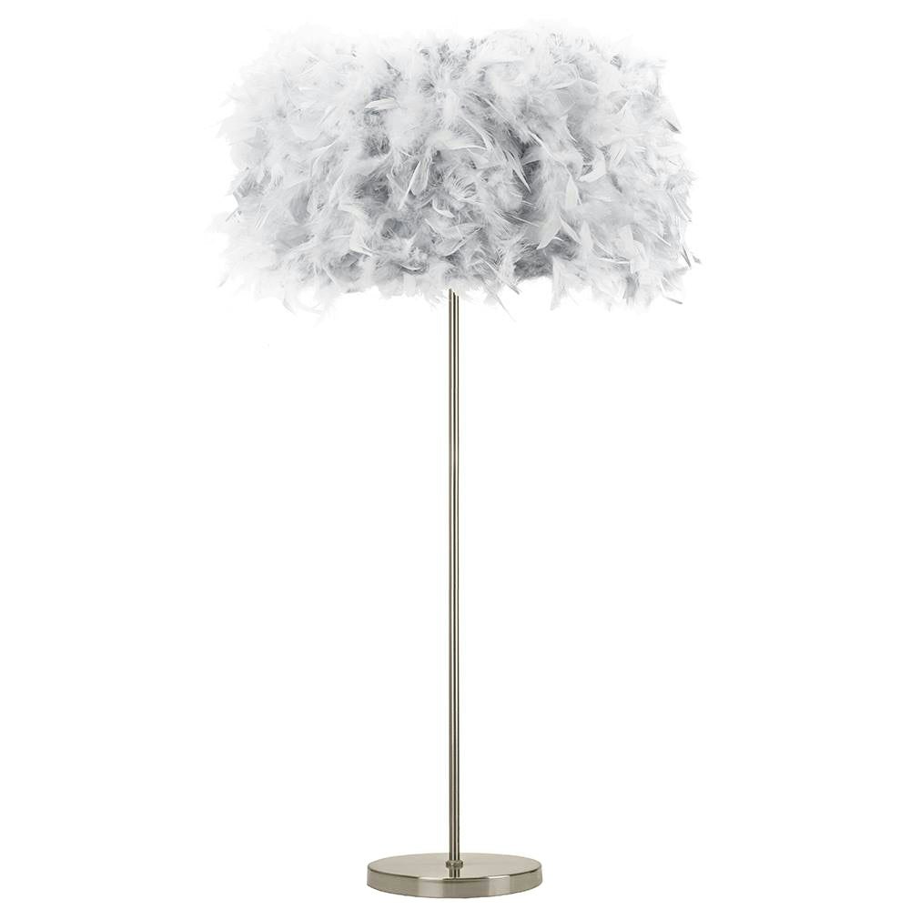Rackhams Grey Modern And Chic Real Feather Floor Lamp With Satin Nickel Base And Switch