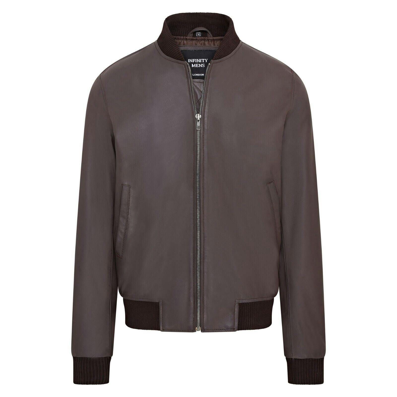 Infinity Leather Men's Brown Soft Leather Ma-1 Varsity Bomber Jacket - Uk Xs | Eu 44 | Us 34