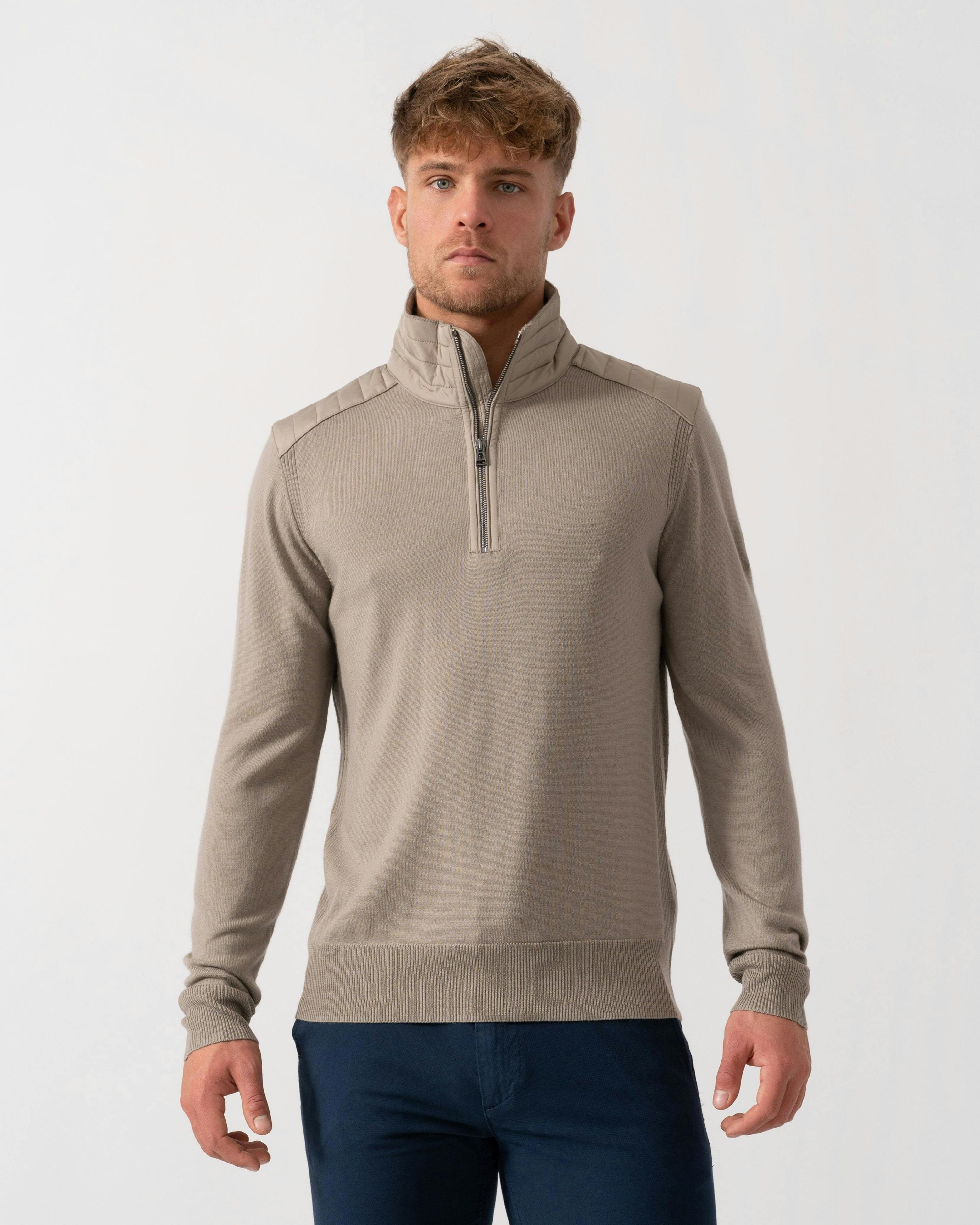 Belstaff Men's Dark Kilmington Merino Wool Quarter Zip Jumper - Sand - Sand - L
