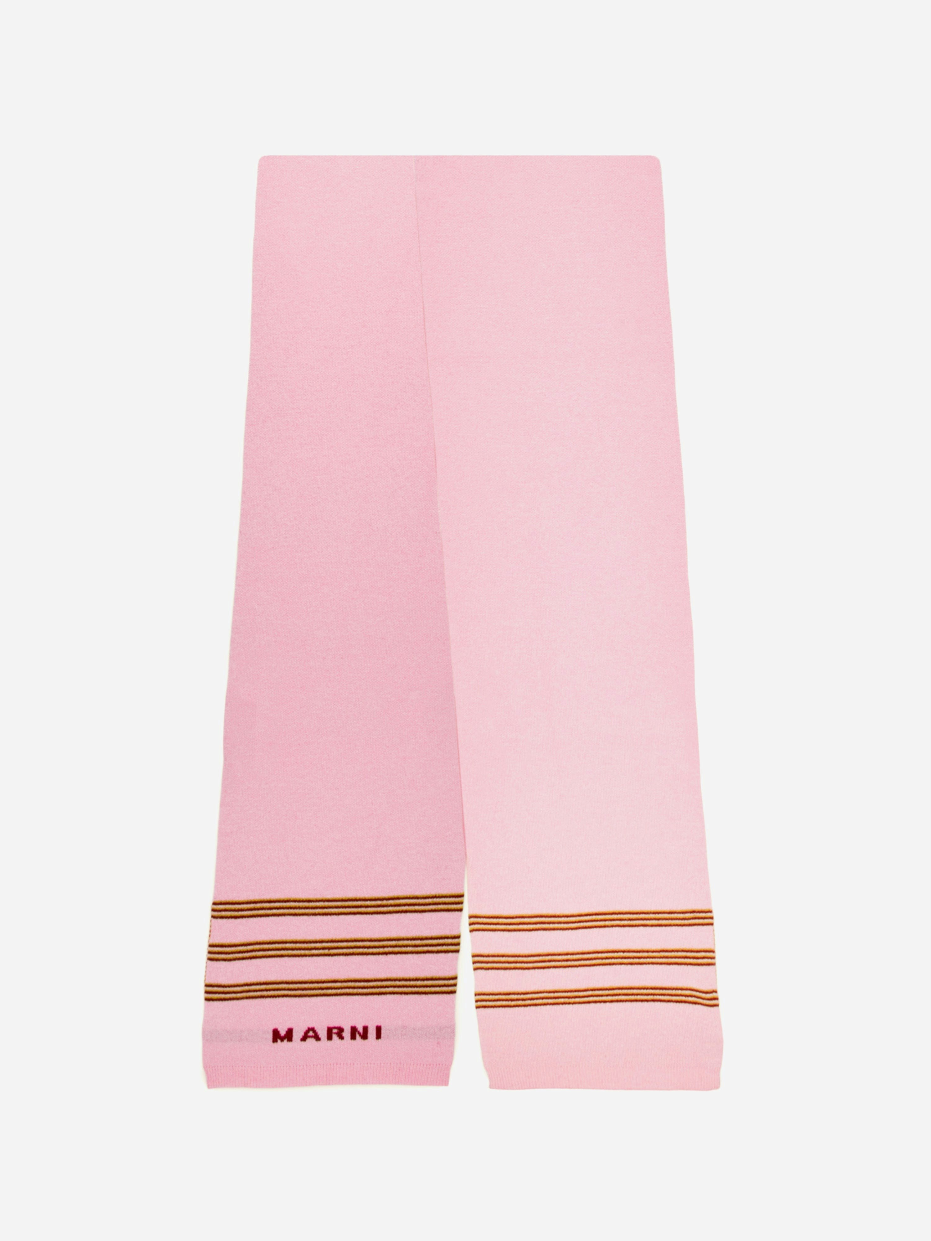 Marni Kids Pink Striped Logo Scarf In - 10 - 14 Yrs