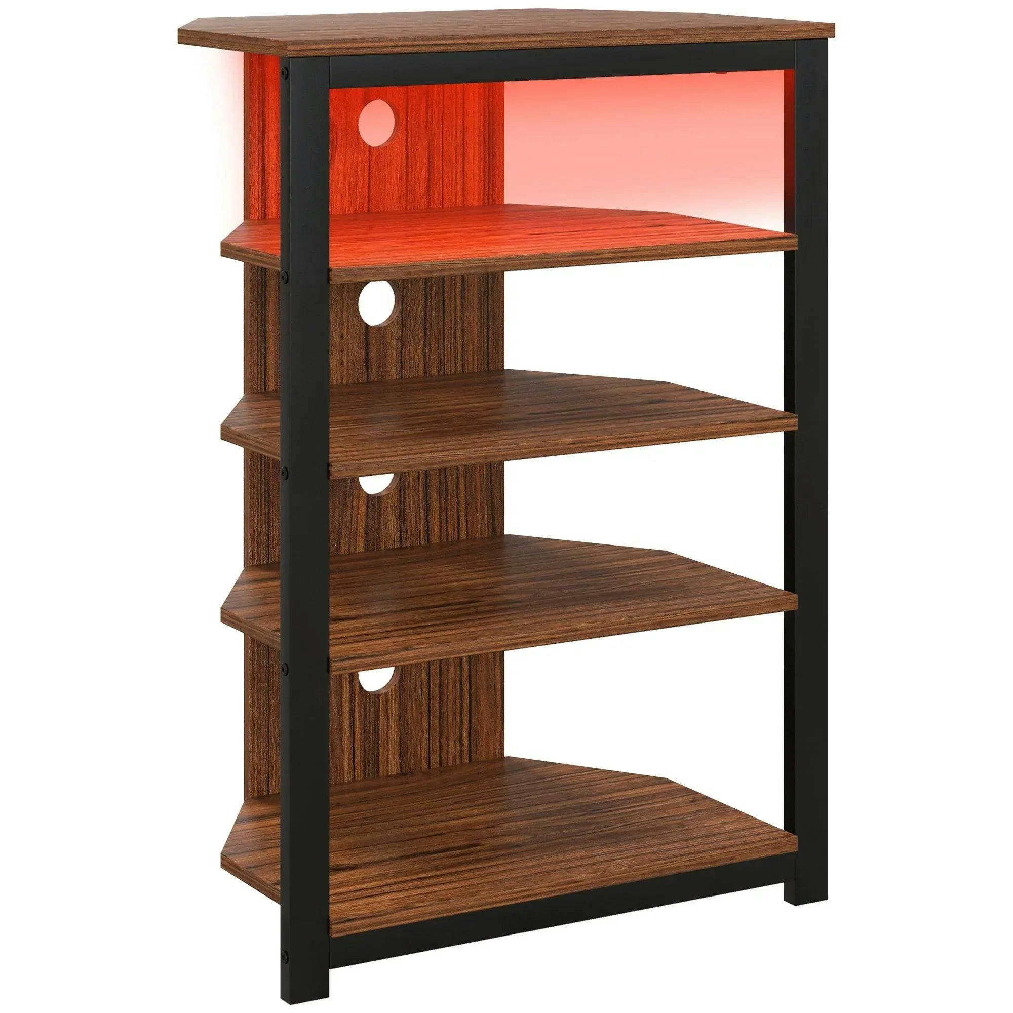 Homcom Unisex Brown 4-Tier Corner Tv Stand With Storage, Led Lights For Tvs Up To 29" In Size 4 - Image 7