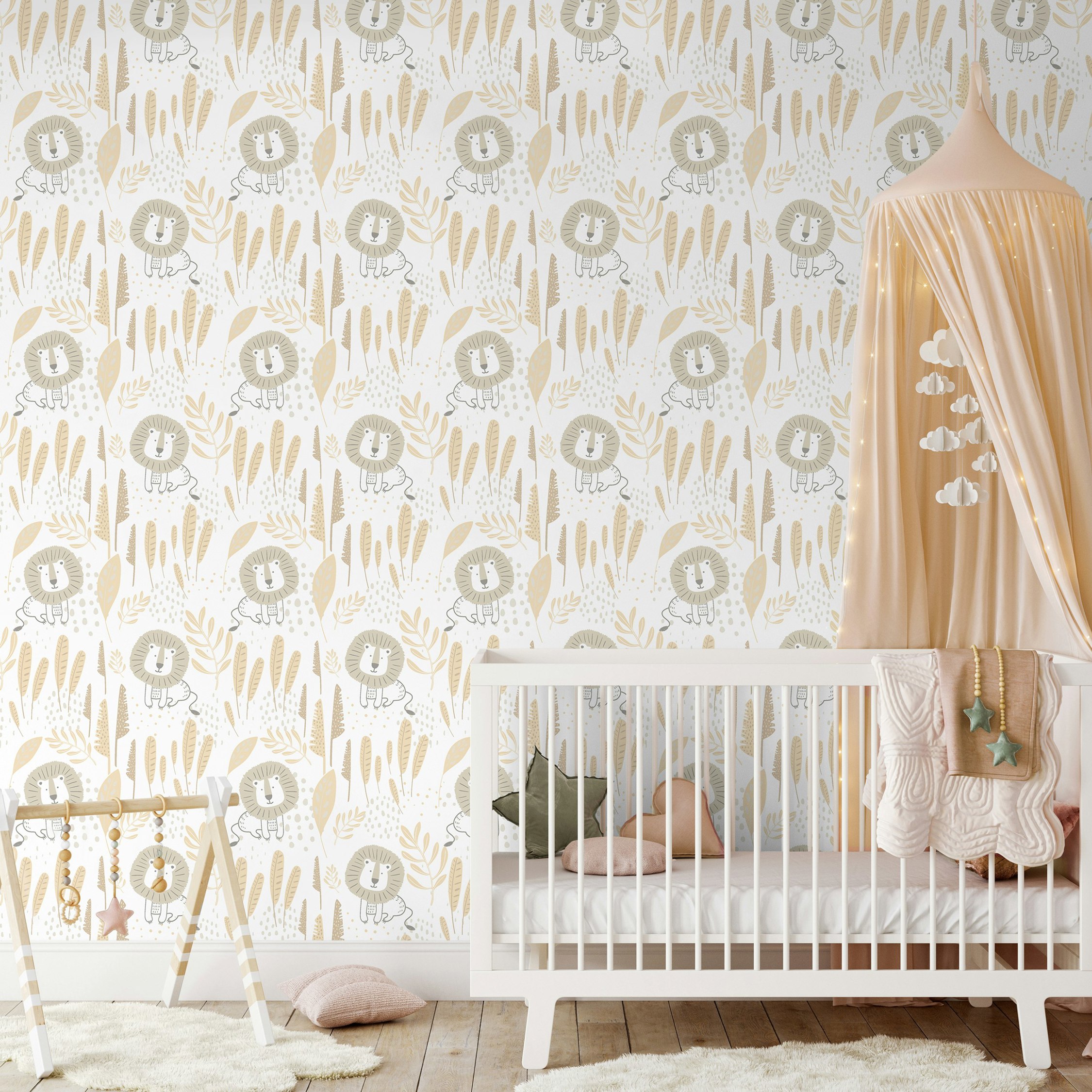 Rackhams Happy Lion - Honey Mallow 10M Wallpaper - Honey Mallow