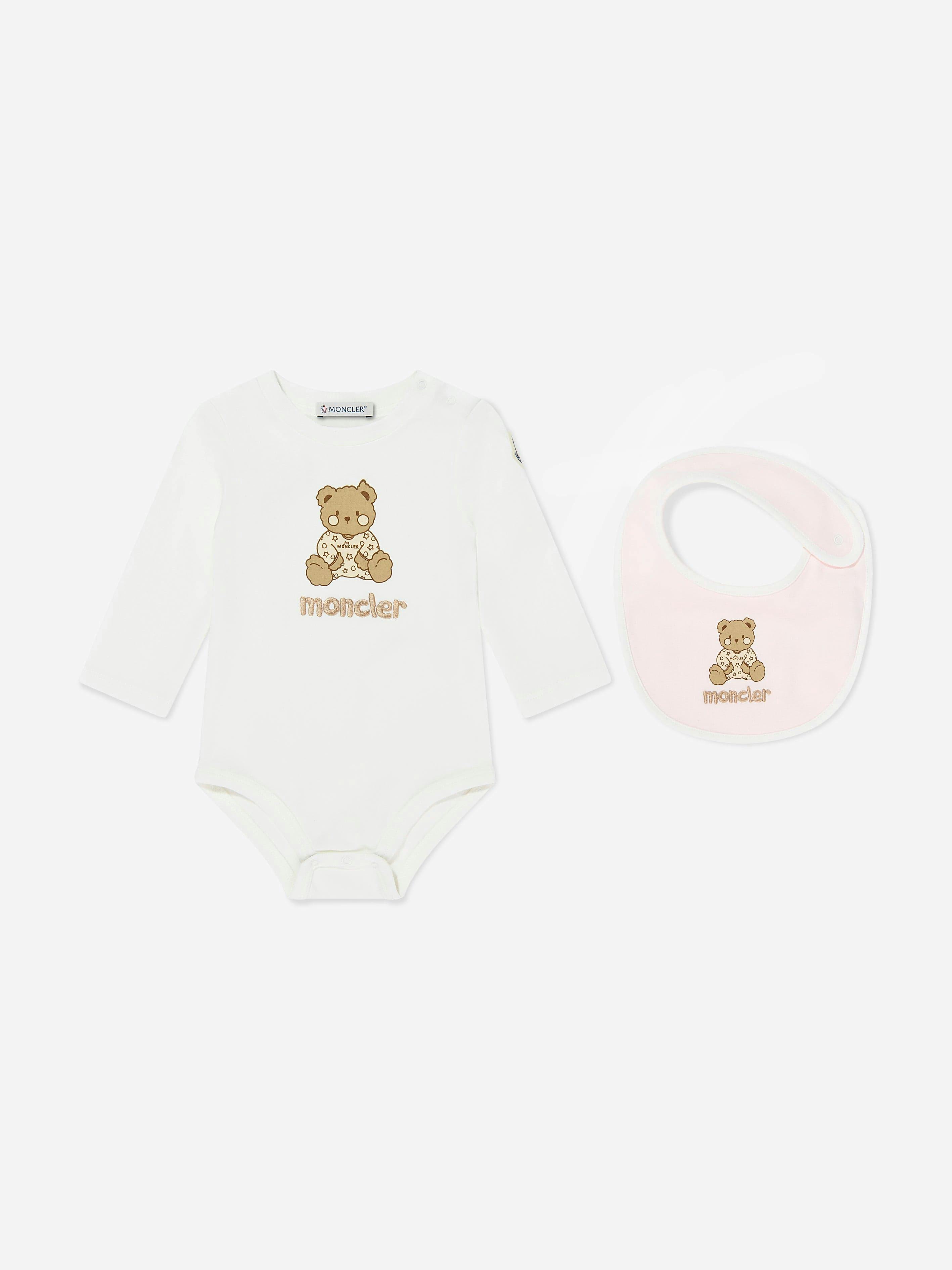 Moncler Enfant Women's Pink Baby Girls Teddy Bear Bodysuit And Bib Gift Set In - 6 - 9 Mths