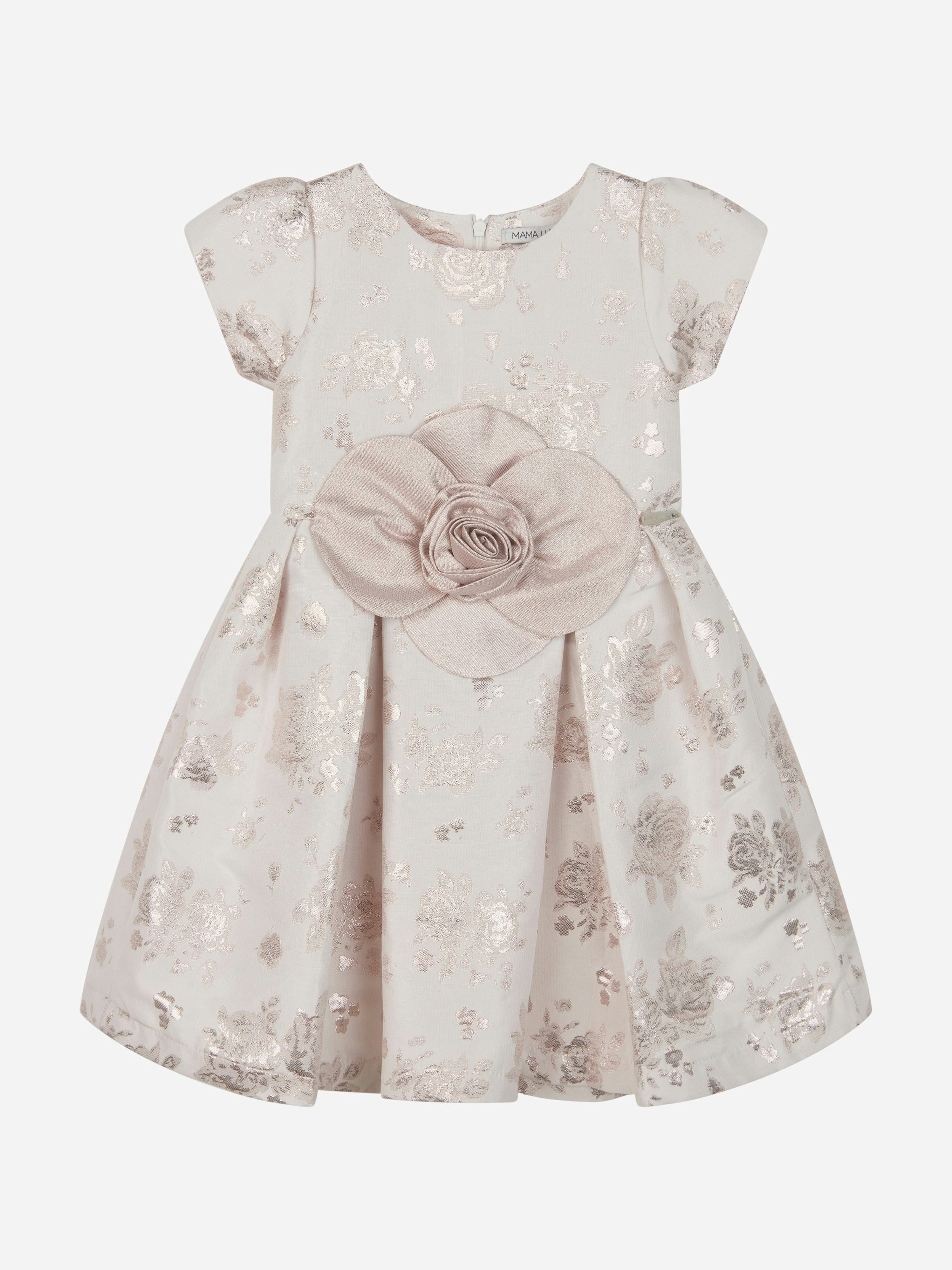 Mama Luma Girls Gold Jacquard Occasion Dress In - 9 - 10 Yrs