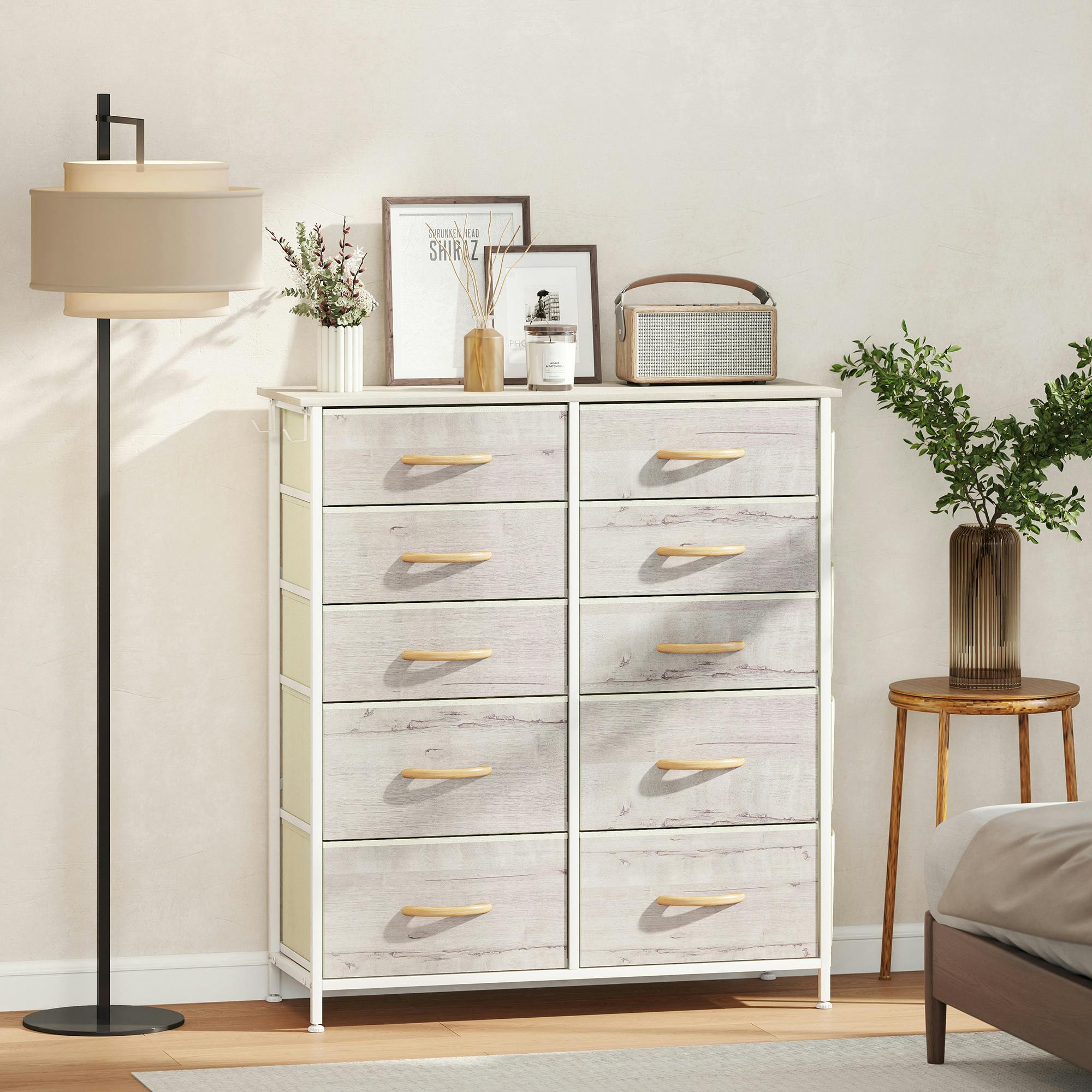 HOMCOM Fabric Chest of Drawers, 10 Drawer Dresser for Bedroom, Natural Wood | Size: XL - Image 3