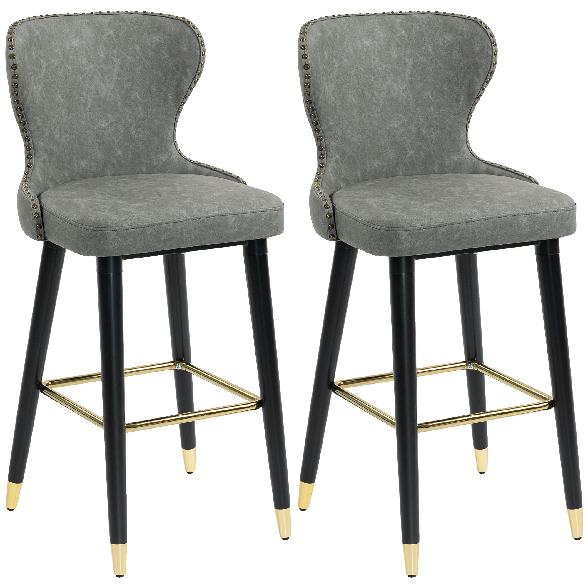 Rackhams Grey Bar Stools Set Of 2, Dining Stools With Backrest, Footrest,