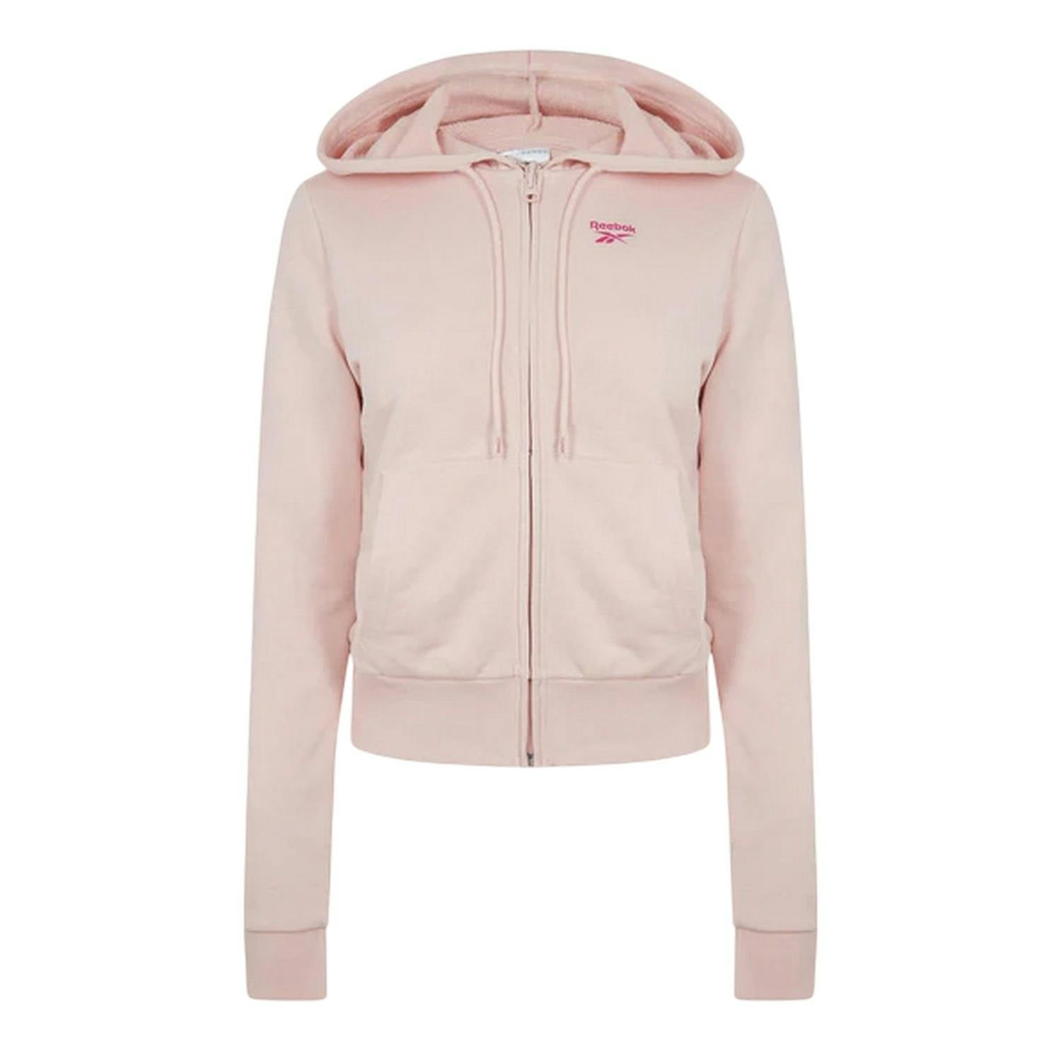 Reebok Women's Light/Pink French Terry Regular Full Zip Hoodie - Xxs - 100% Cotton