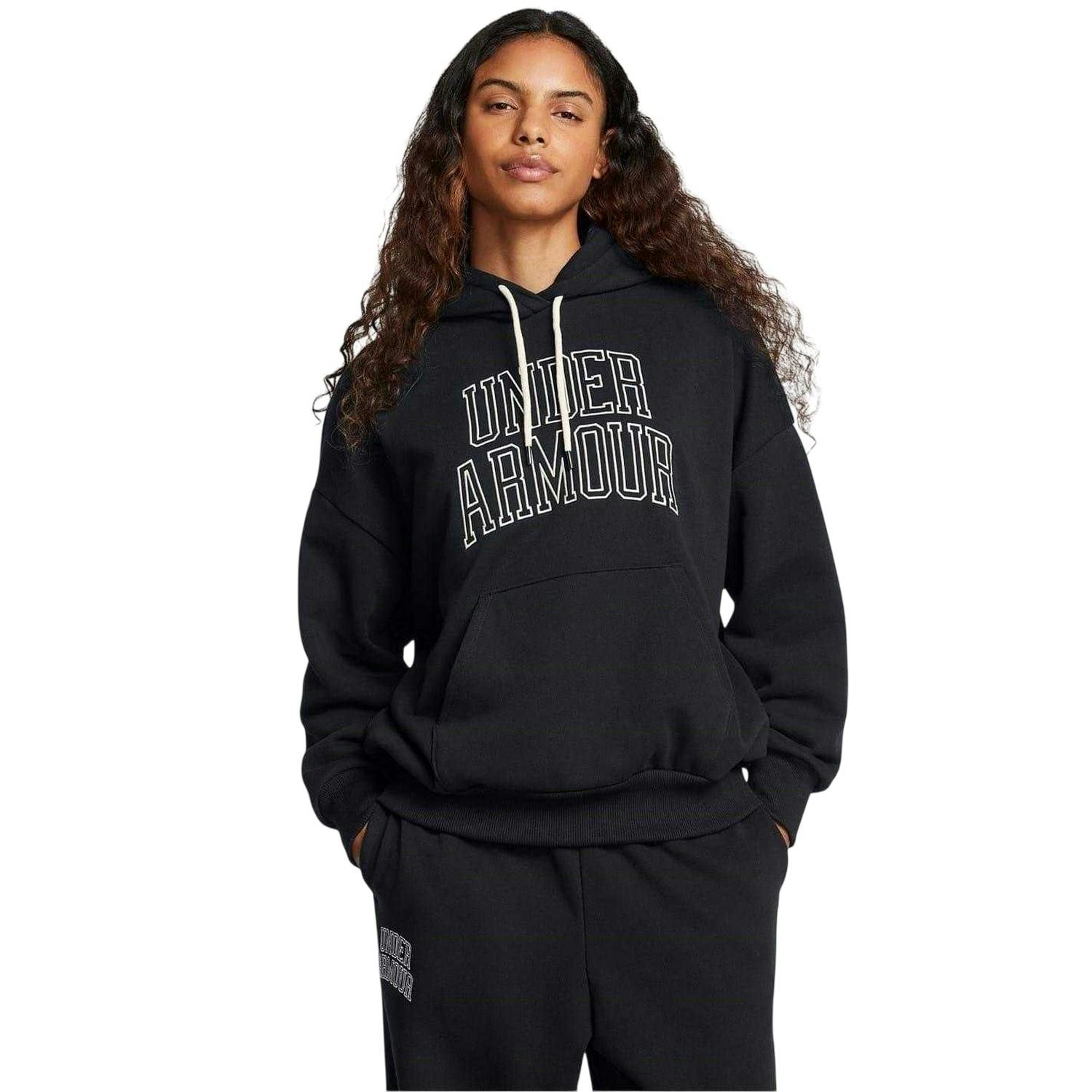 Under Armour Women's Black Icon Icon Drop Shoulder Oversized Hoodie - 8 Uk - 100% Cotton