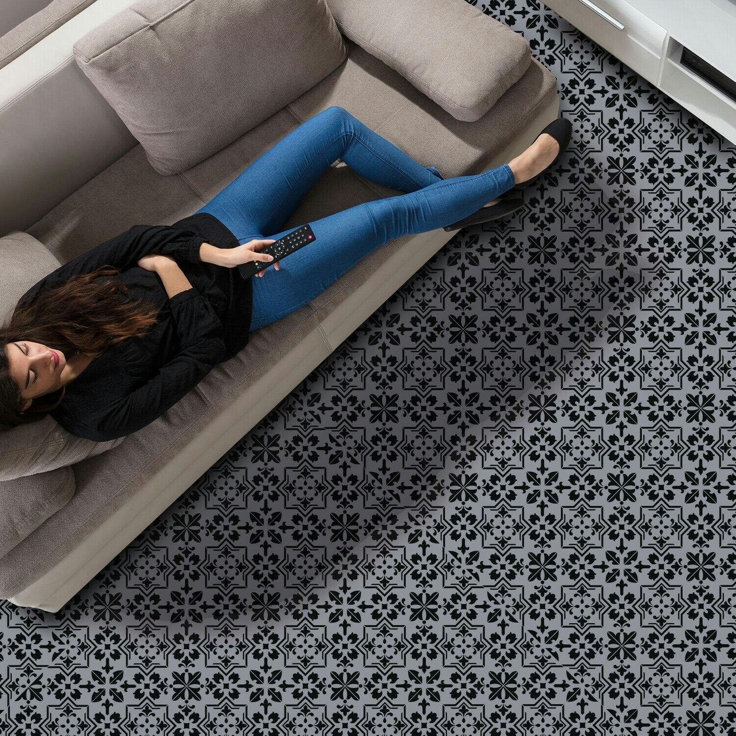 Rackhams Dark Wfs6019 - Cement Seamless Floral Pattern Floor Stickers 120Cm X 60 Cm