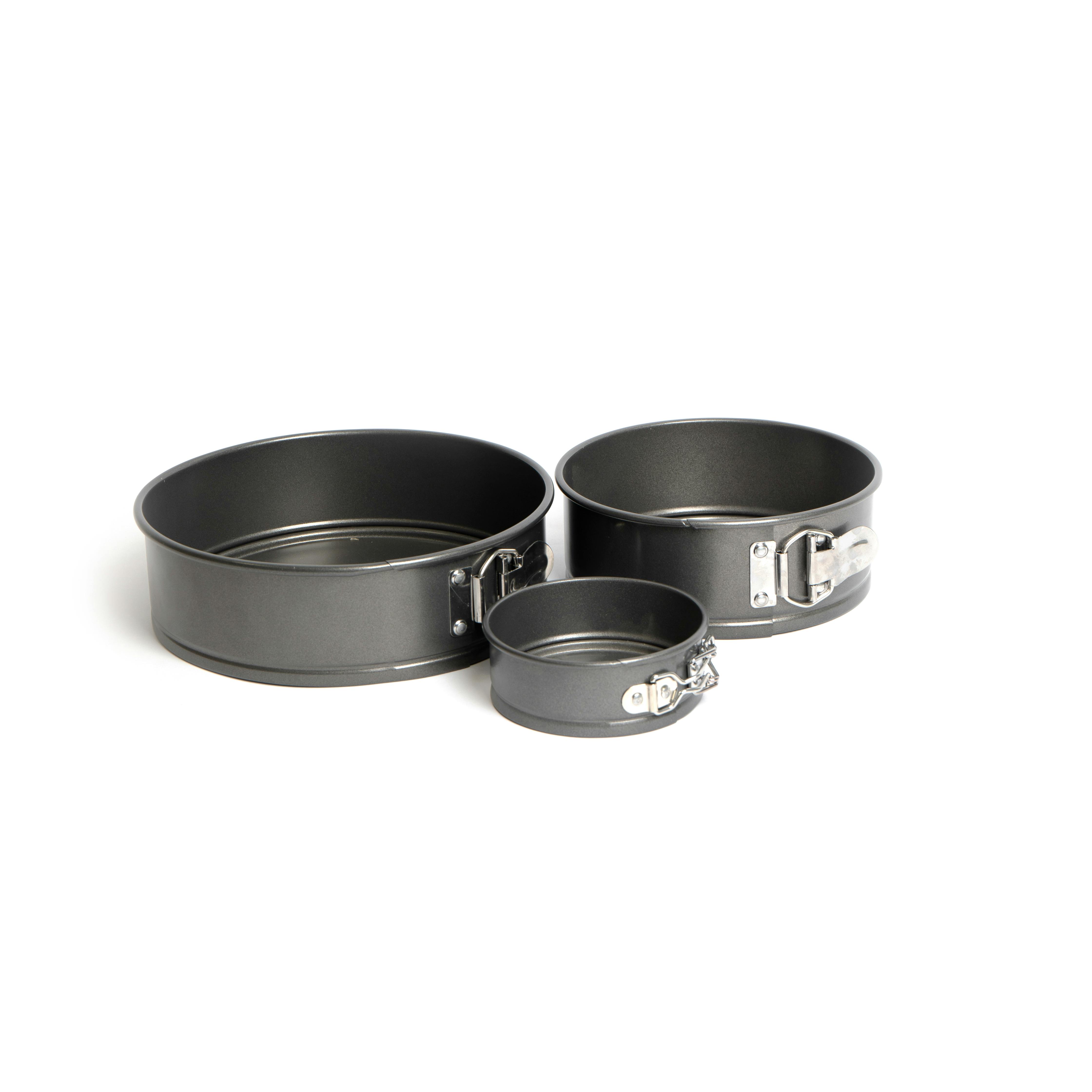 Rackhams Black 3Pc Non-Stick Spring Form Loose Base Round Cake Pan Set With 3X Baking Pans, 11Cm, 18Cm And 23Cm - Carbon Steel - Cake Tins