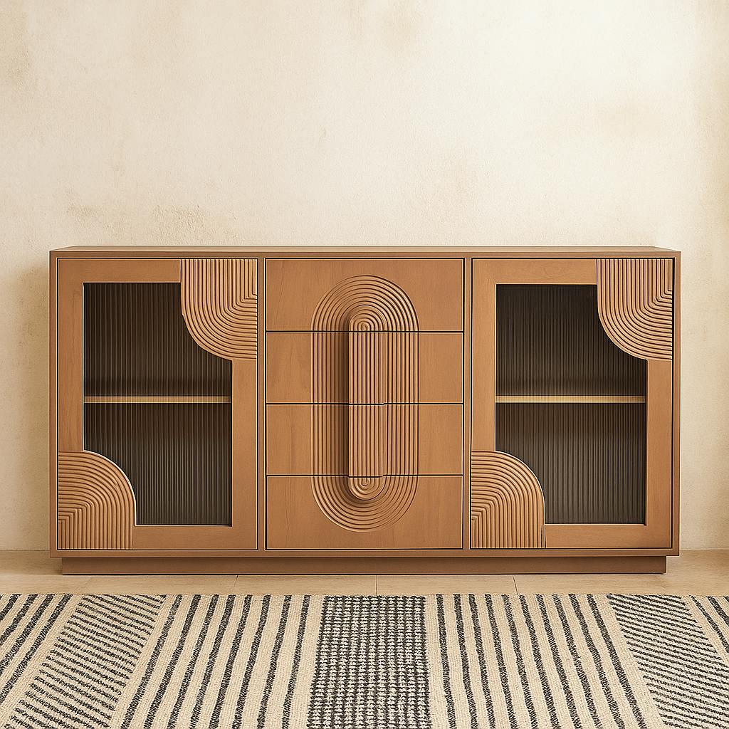 Rackhams Grain New Mexico Large Natural Mango Wood Sideboard With 4 Drawers And 2 Doors