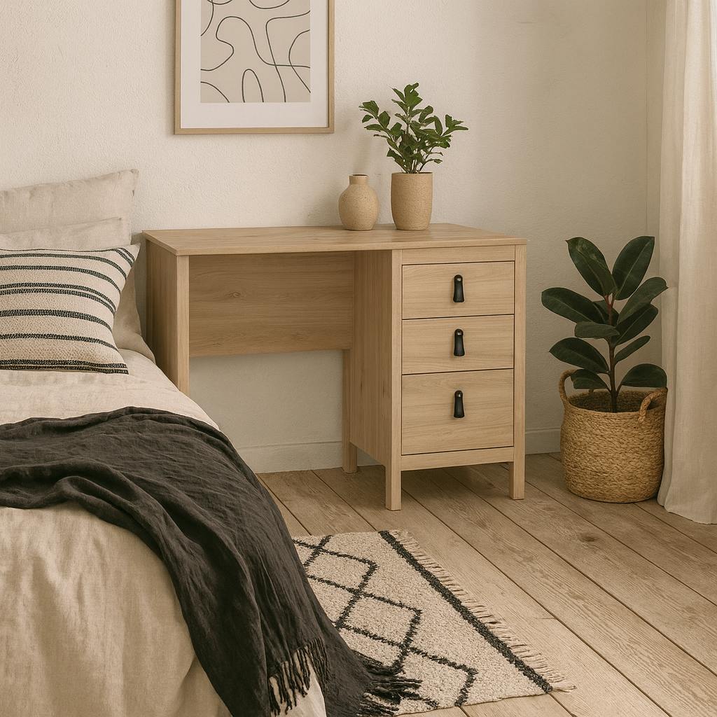 Wyld Haus Wildberry Natural Oak Wood Desk 3 Drawers
