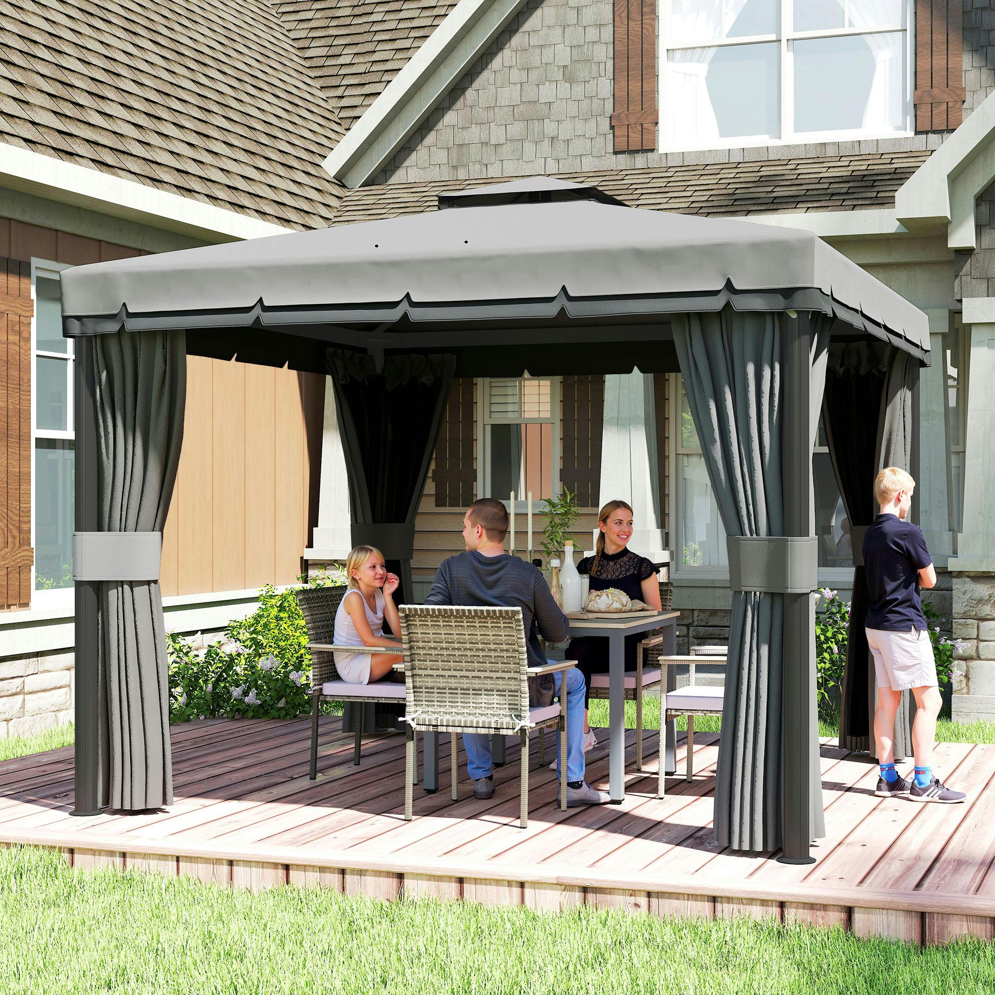 Rackhams Beige/Light/Grey 3 X 3(M) Patio Gazebo Garden Shelter W/ Mosquito Netting,